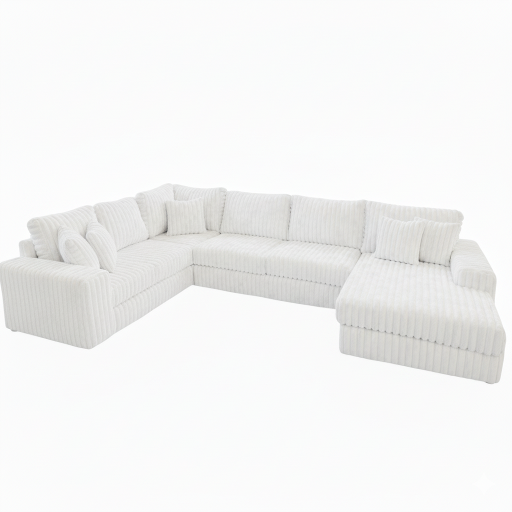 Minky White Three-Piece Chaise Sectional