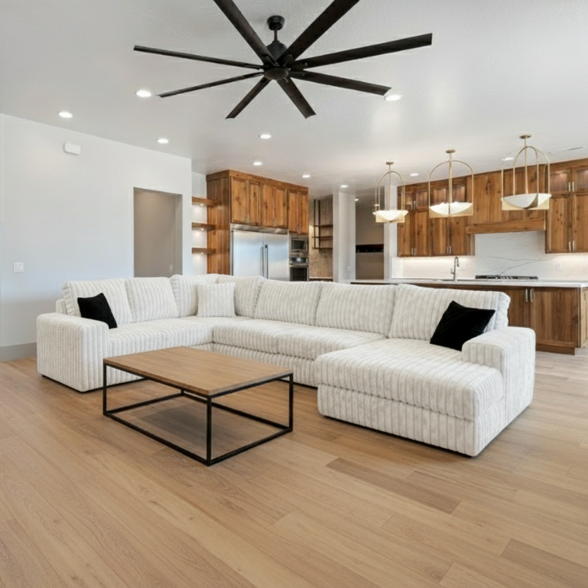 Minky White Three-Piece Chaise Sectional