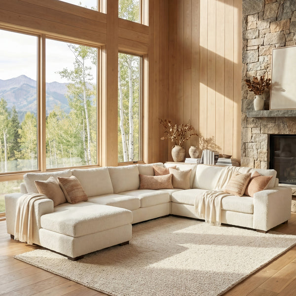 Cuddle Bone three-piece chaise sectional staged in a styled living room (view 4)