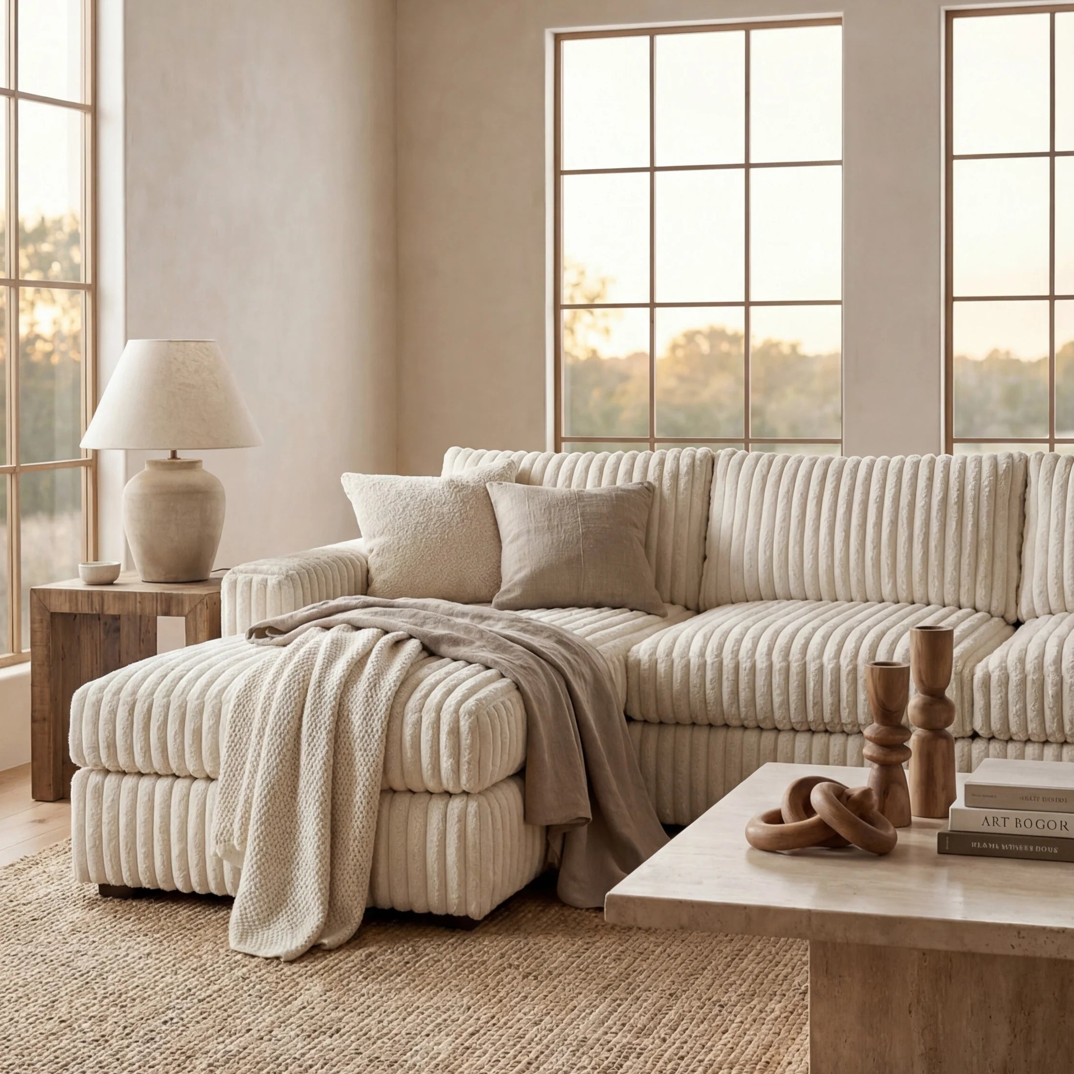 Minky White Two-Piece Chaise Sectional
