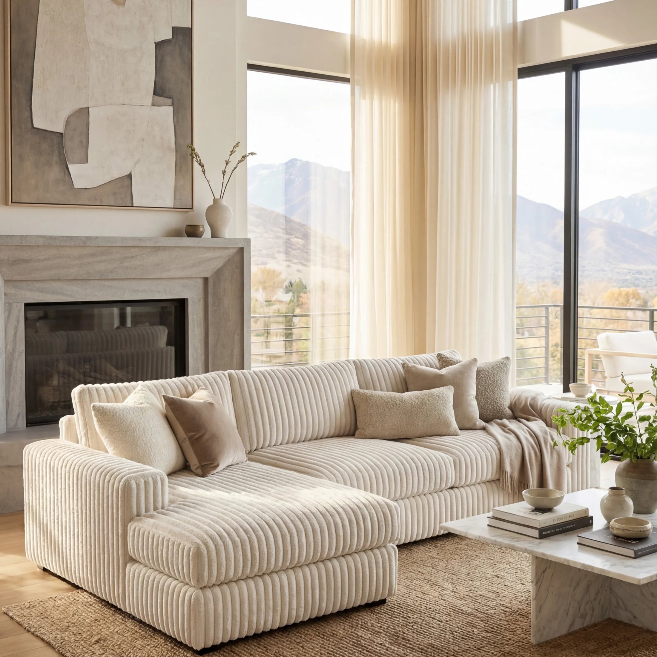 Minky White Two-Piece Chaise Sectional