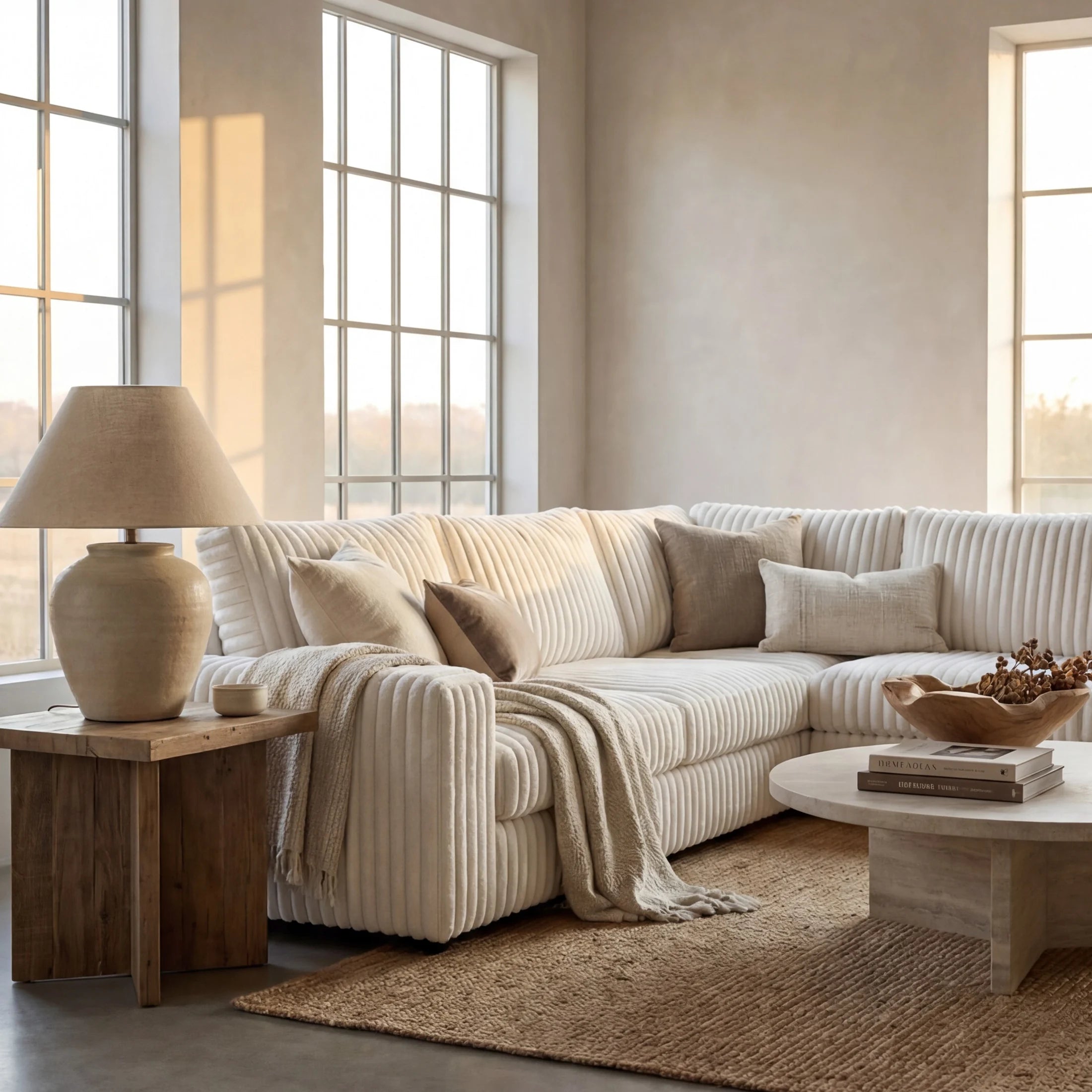 Minky White Two-Piece Sectional