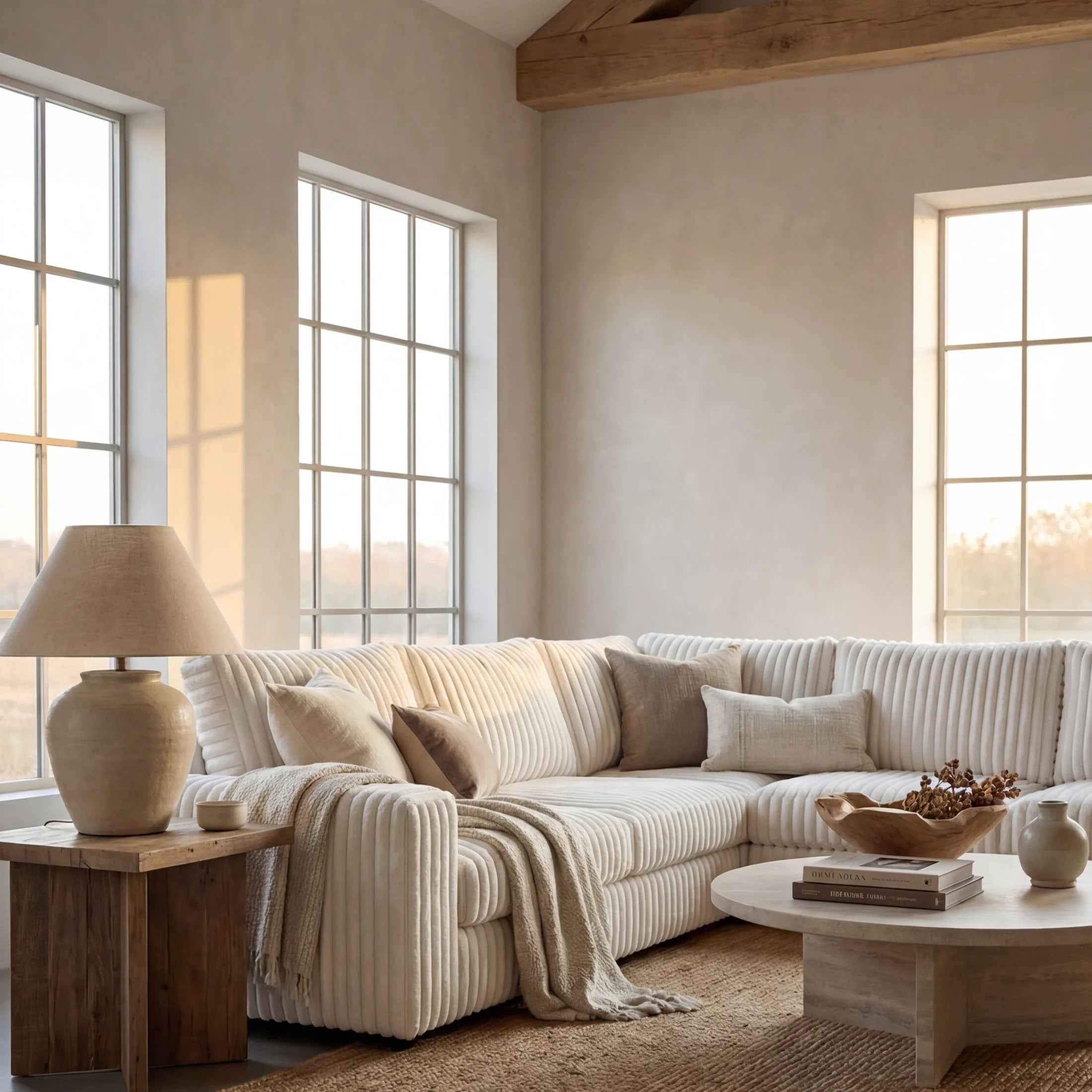 Minky White Three-Piece Chaise Sectional