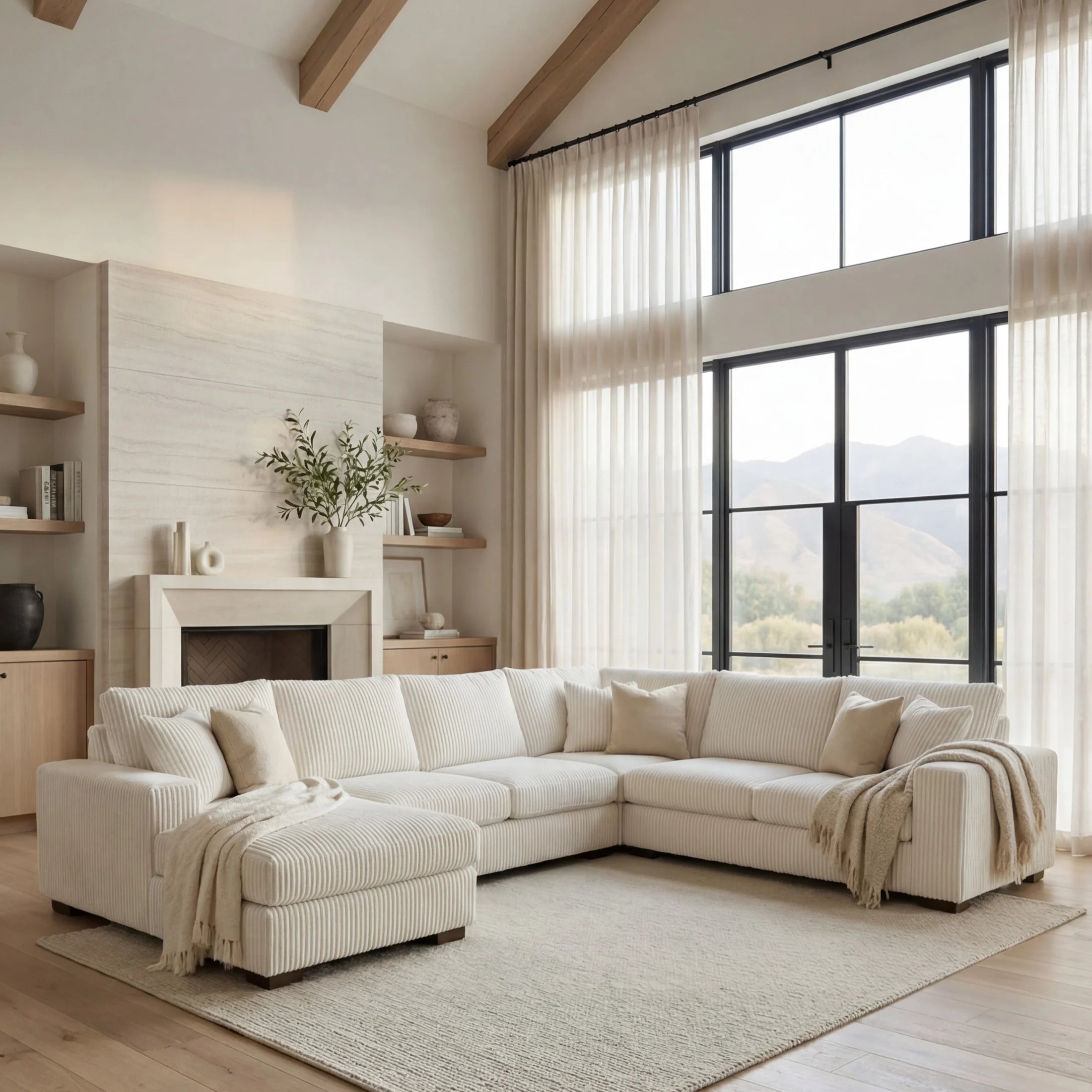Minky White Three-Piece Chaise Sectional