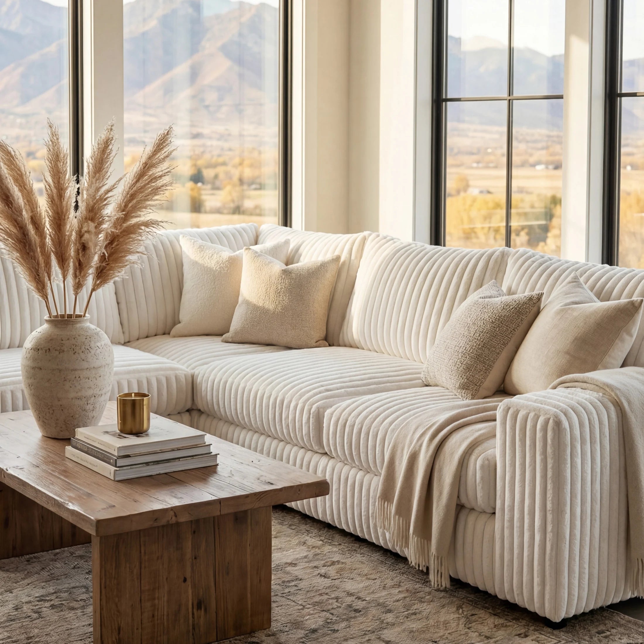 Minky White Three-Piece Chaise Sectional