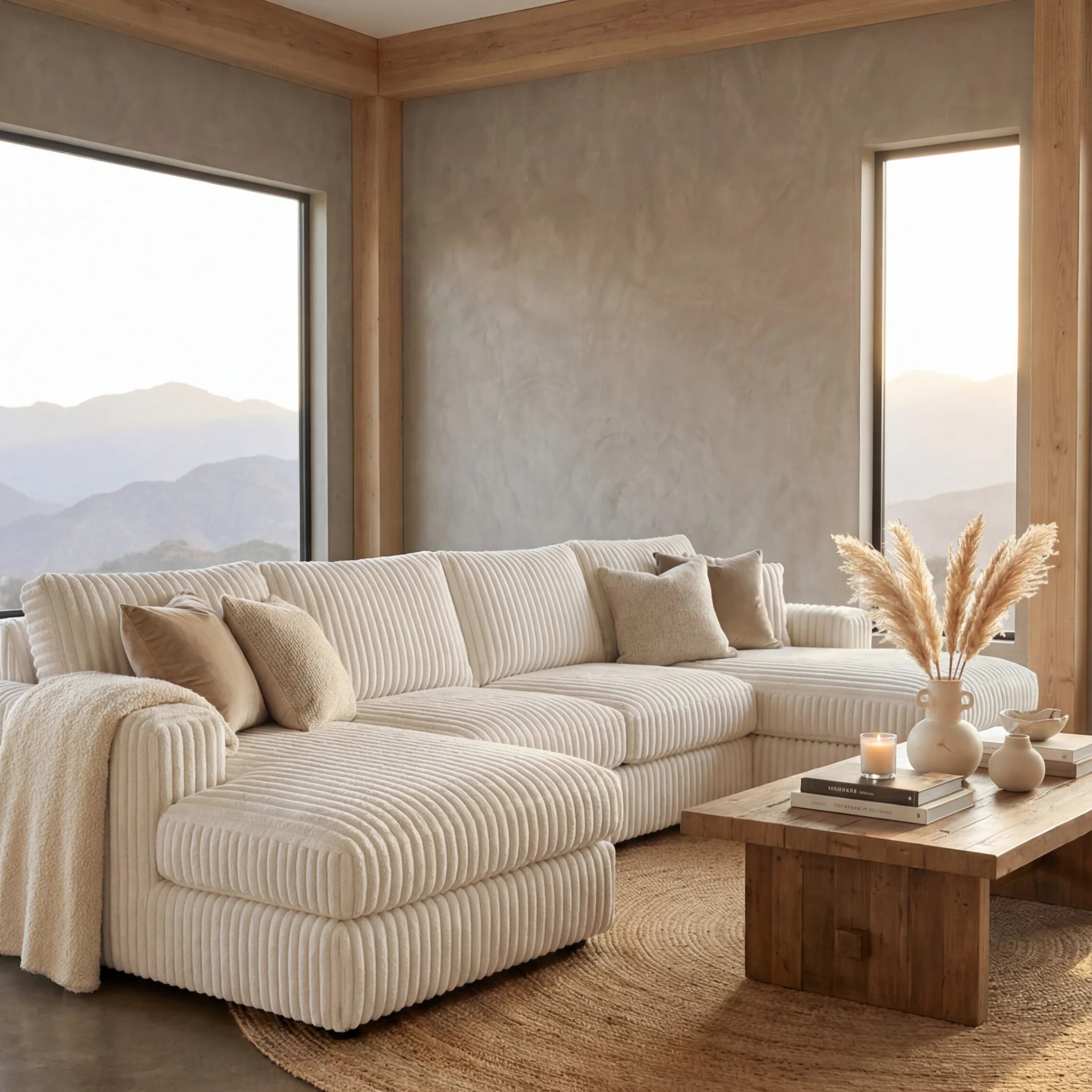 Minky White Three-Piece Double Chaise Sectional