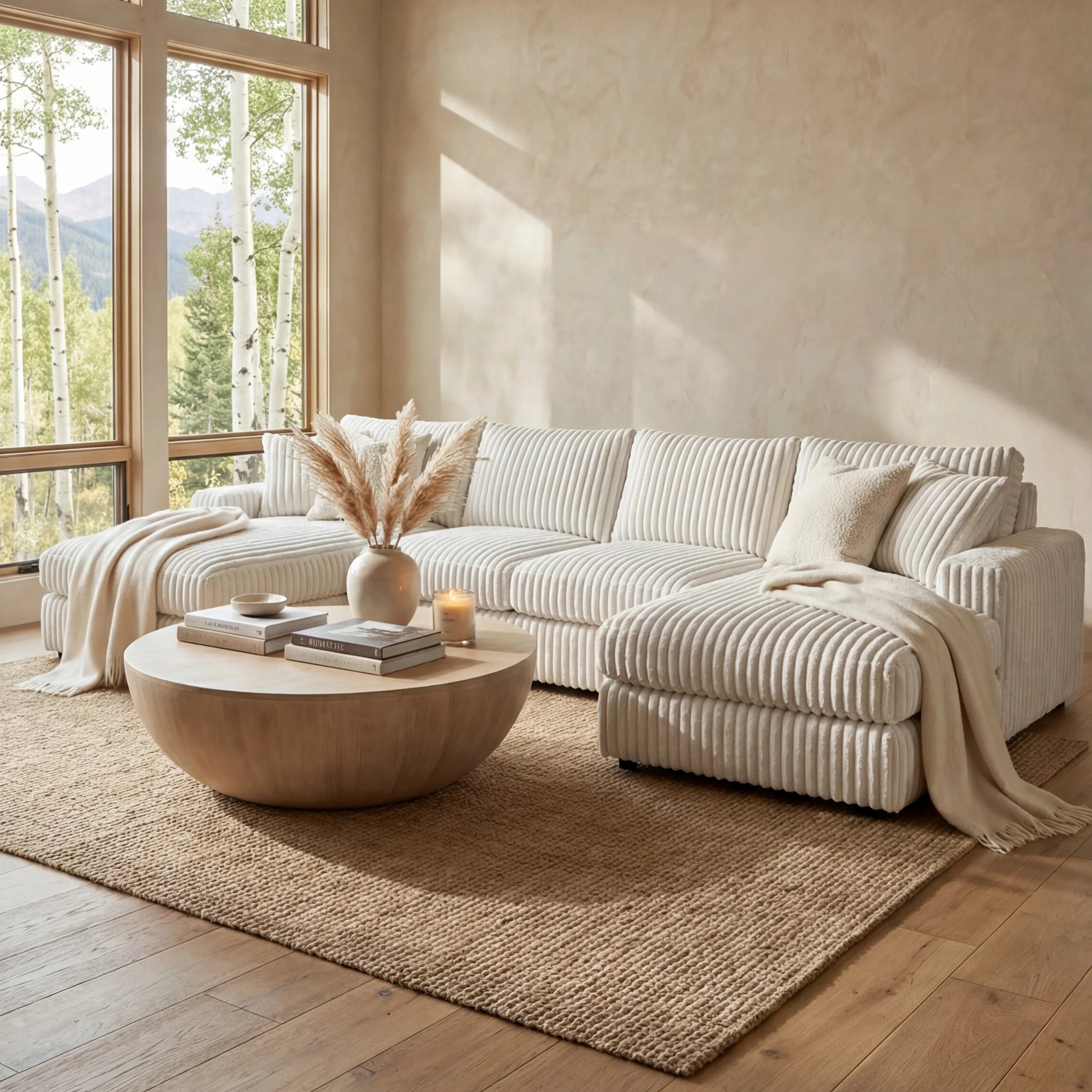 Minky White Three-Piece Double Chaise Sectional