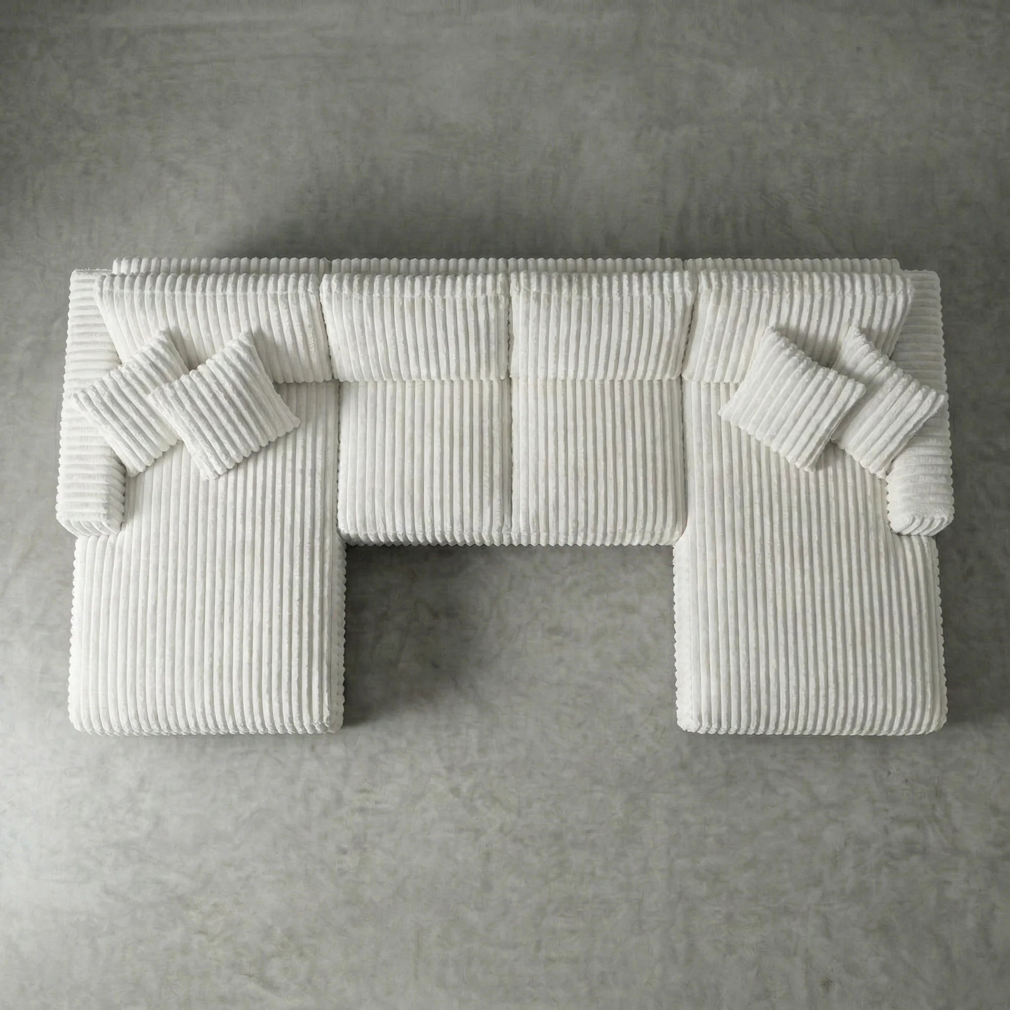 Minky White Three-Piece Double Chaise Sectional