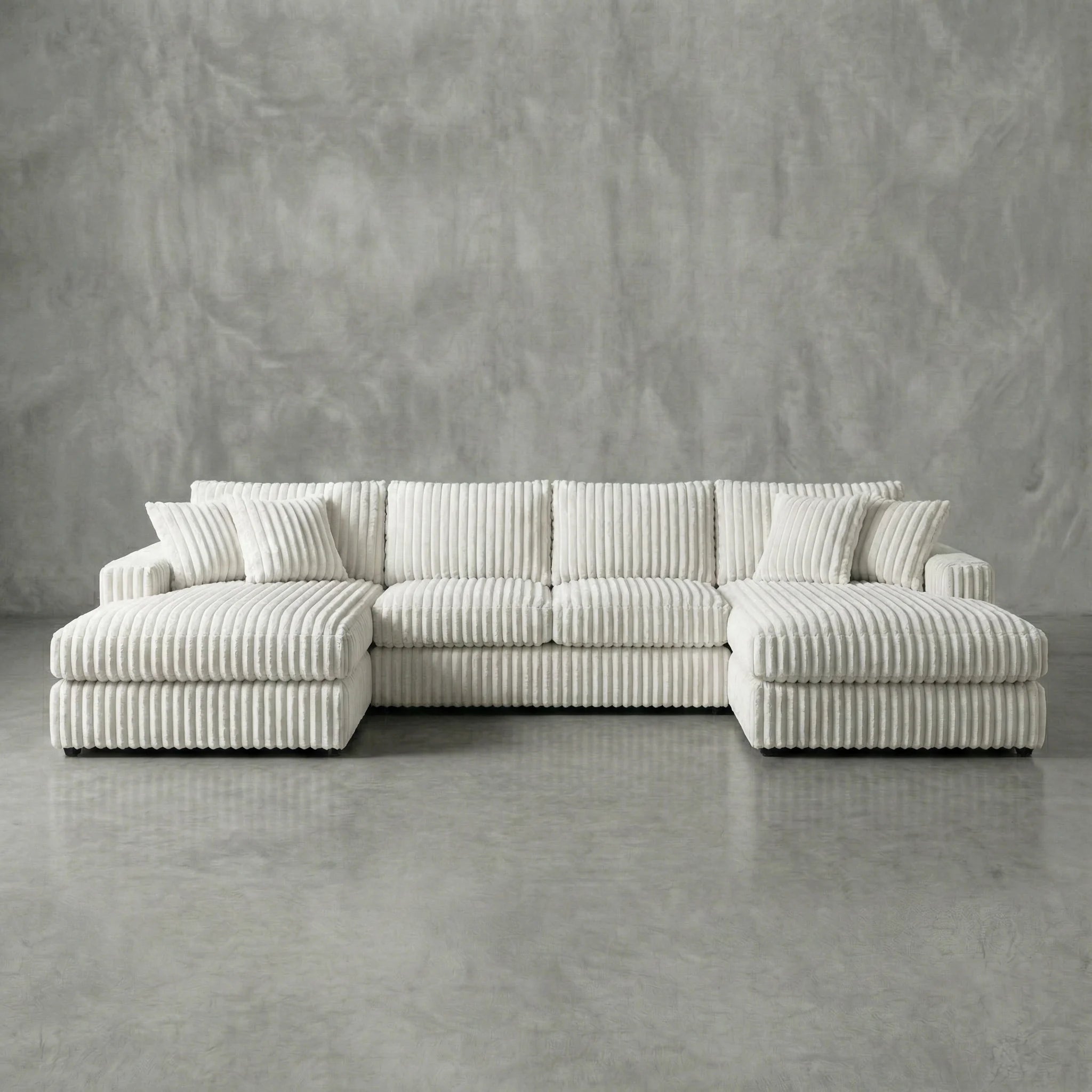 Minky White Three-Piece Double Chaise Sectional