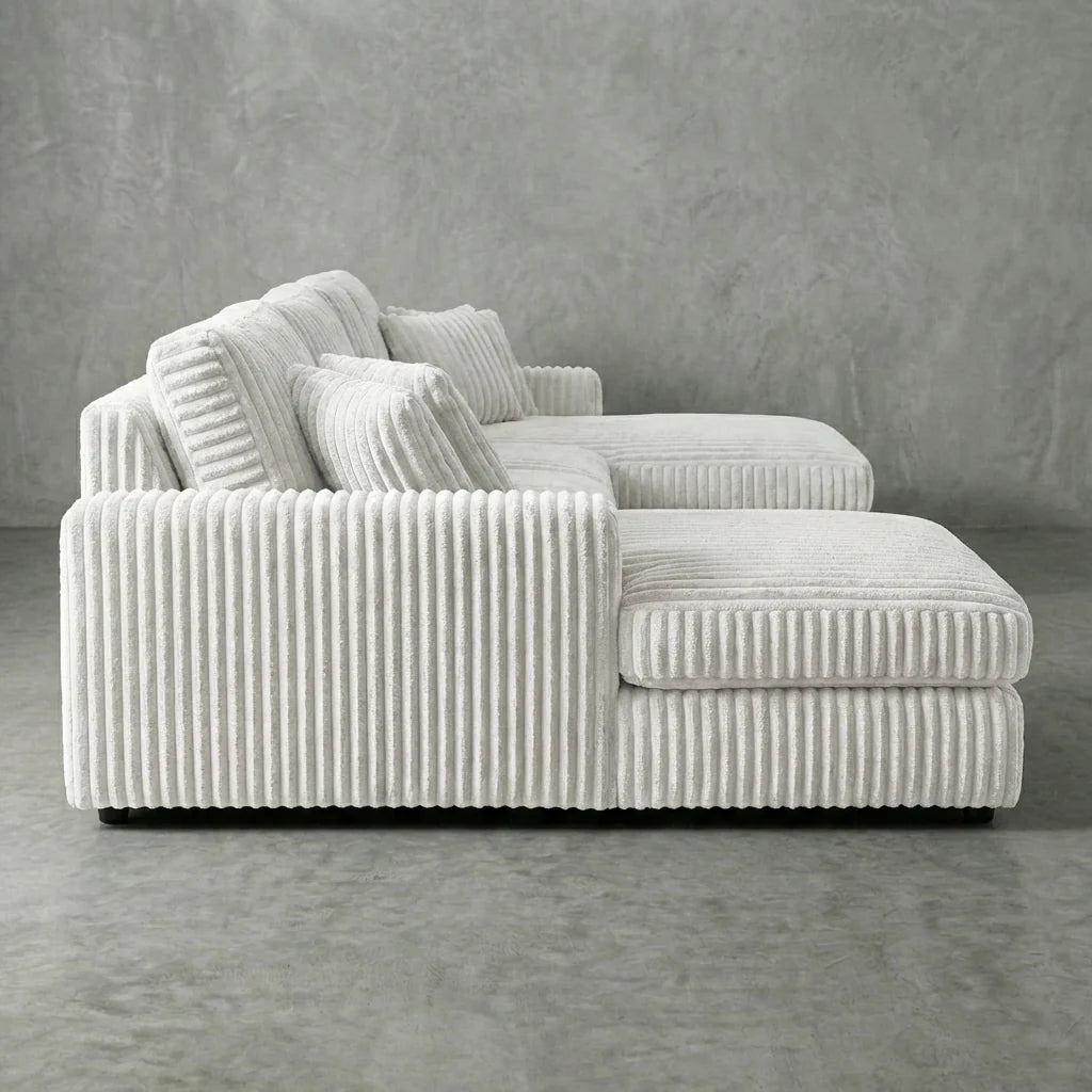 Minky White Three-Piece Double Chaise Sectional