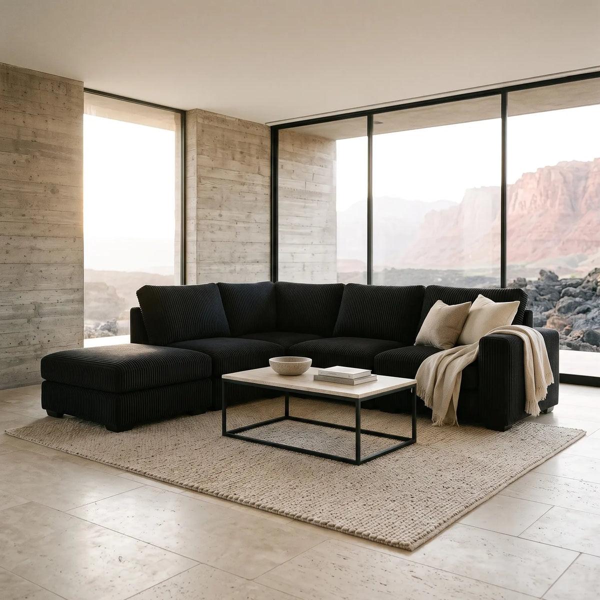 Five-Piece Infinity Sectional - Mini Minky Onyx Modular