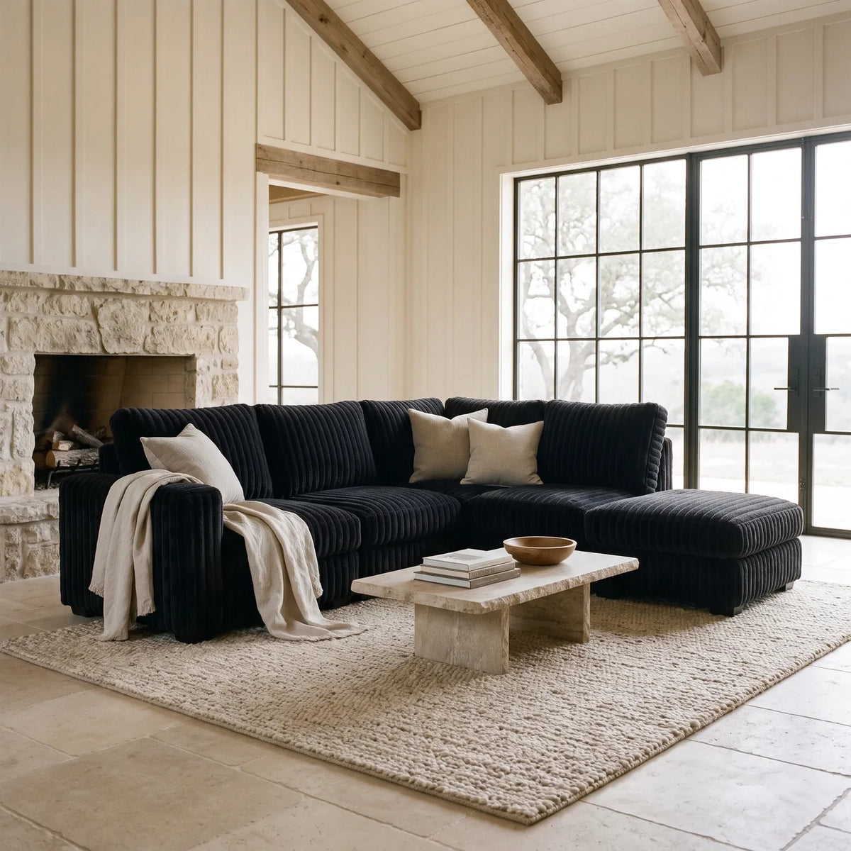 Five-Piece Infinity Sectional - Minky Black Modular - hero #Orientation_Right-Hand Facing