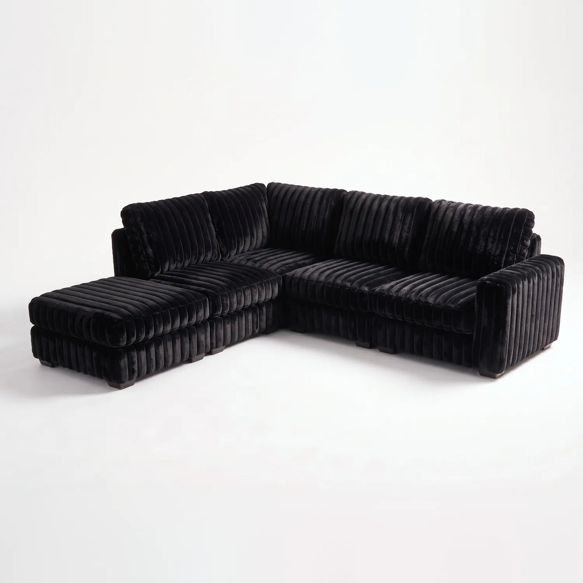 Five-Piece Infinity Sectional - Minky Black Modular - studio photo on white #Orientation_Left-Hand Facing