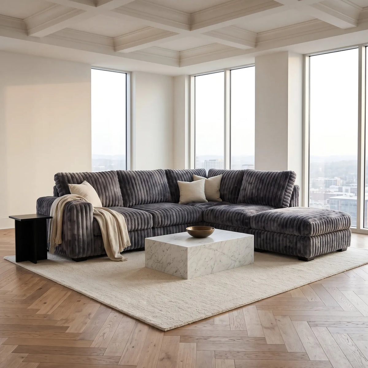 Five-Piece Infinity Sectional - Minky Charcoal Modular - hero #Orientation_Right-Hand Facing