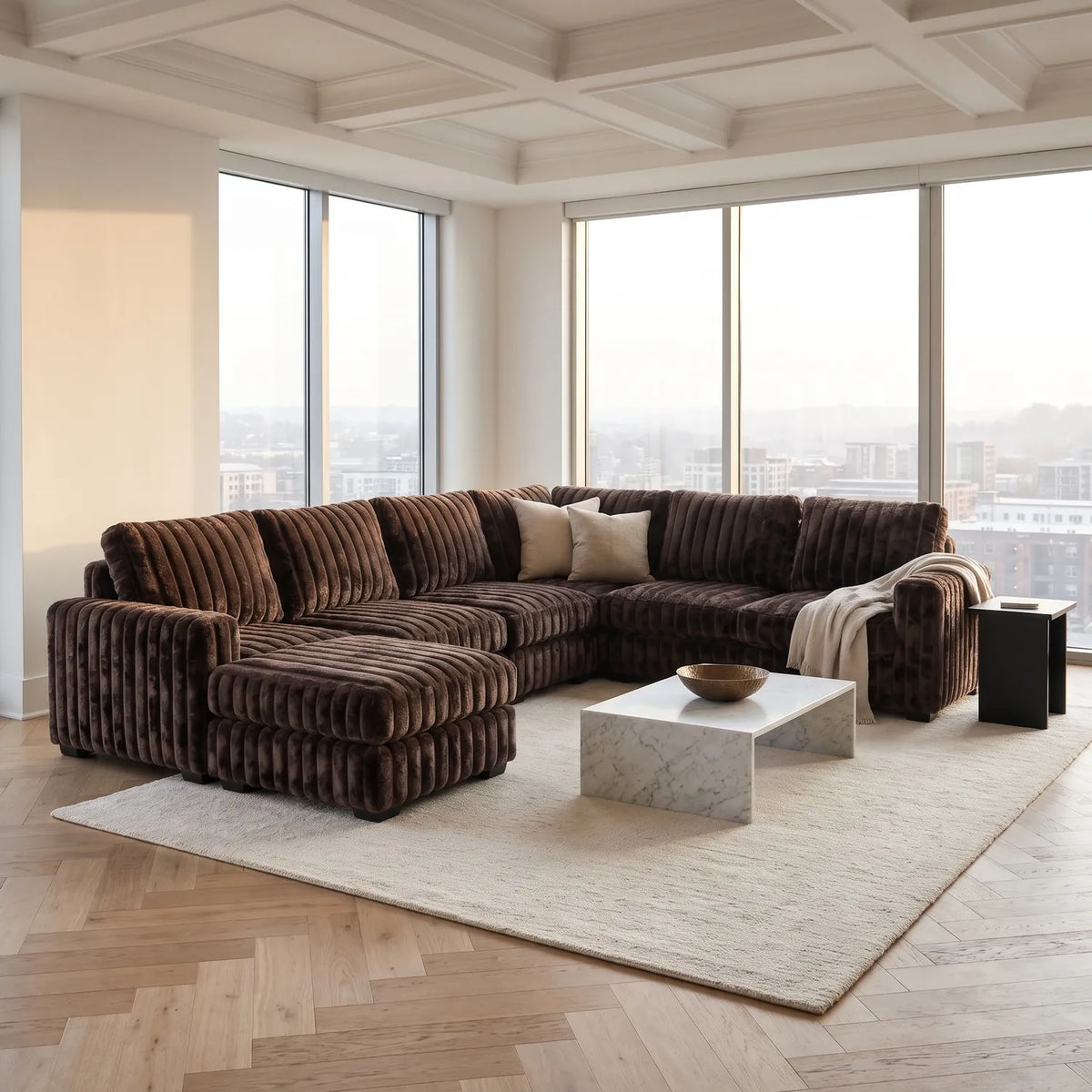 Five-Piece Infinity Sectional - Minky Mocha Modular - hero #Orientation_Left-Hand Facing