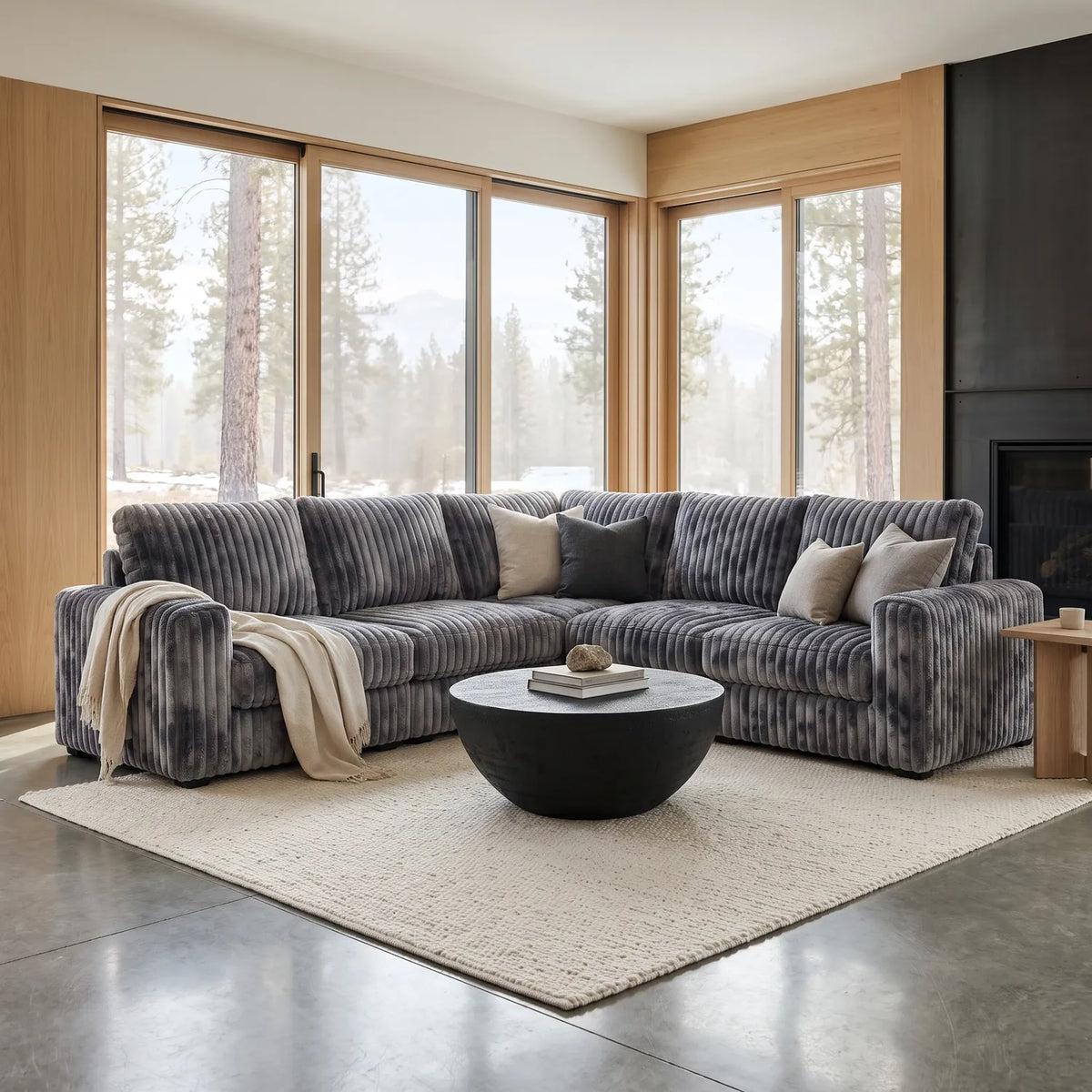 Five-Piece L Sectional - Minky Charcoal Modular - hero