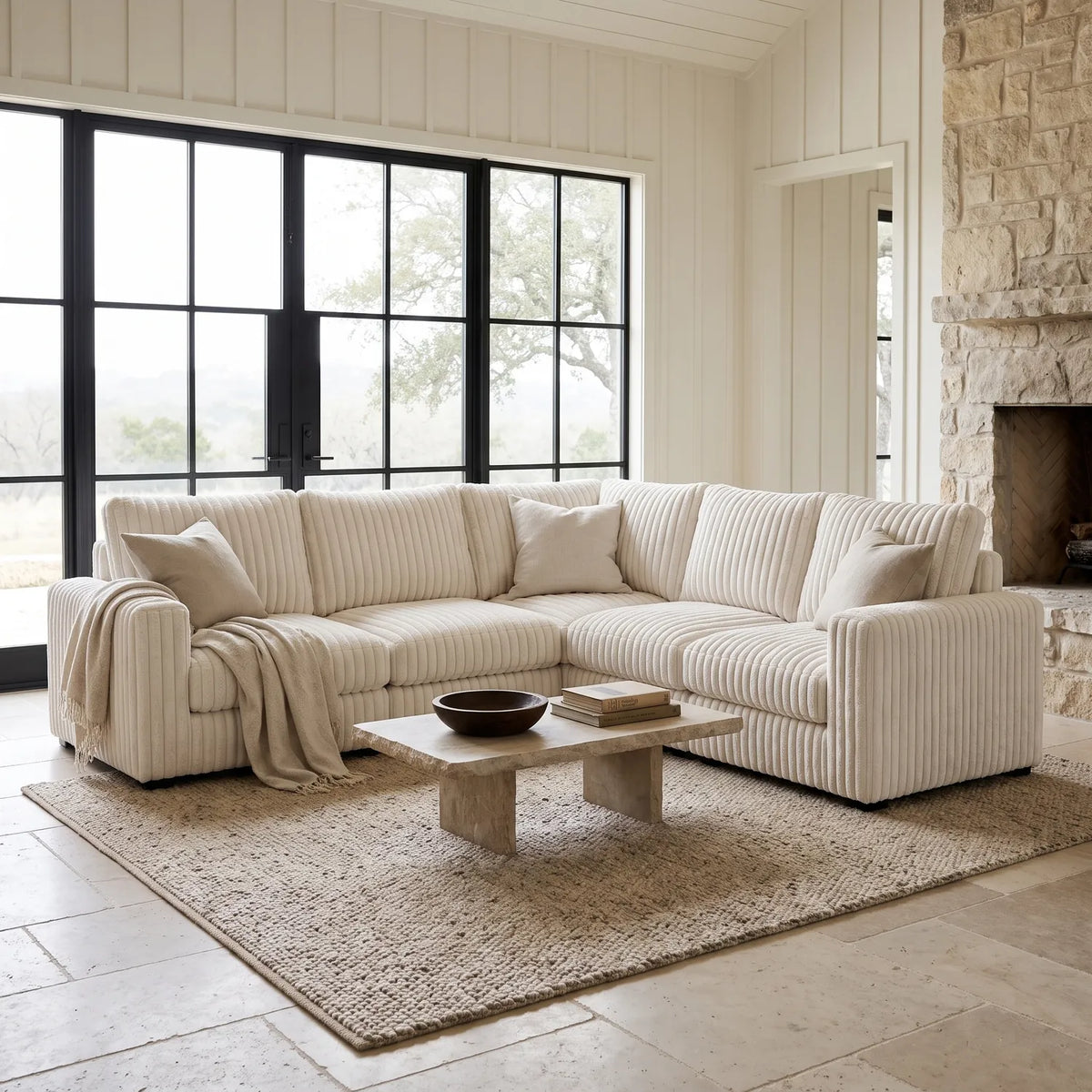Five-Piece L Sectional - Minky White Modular