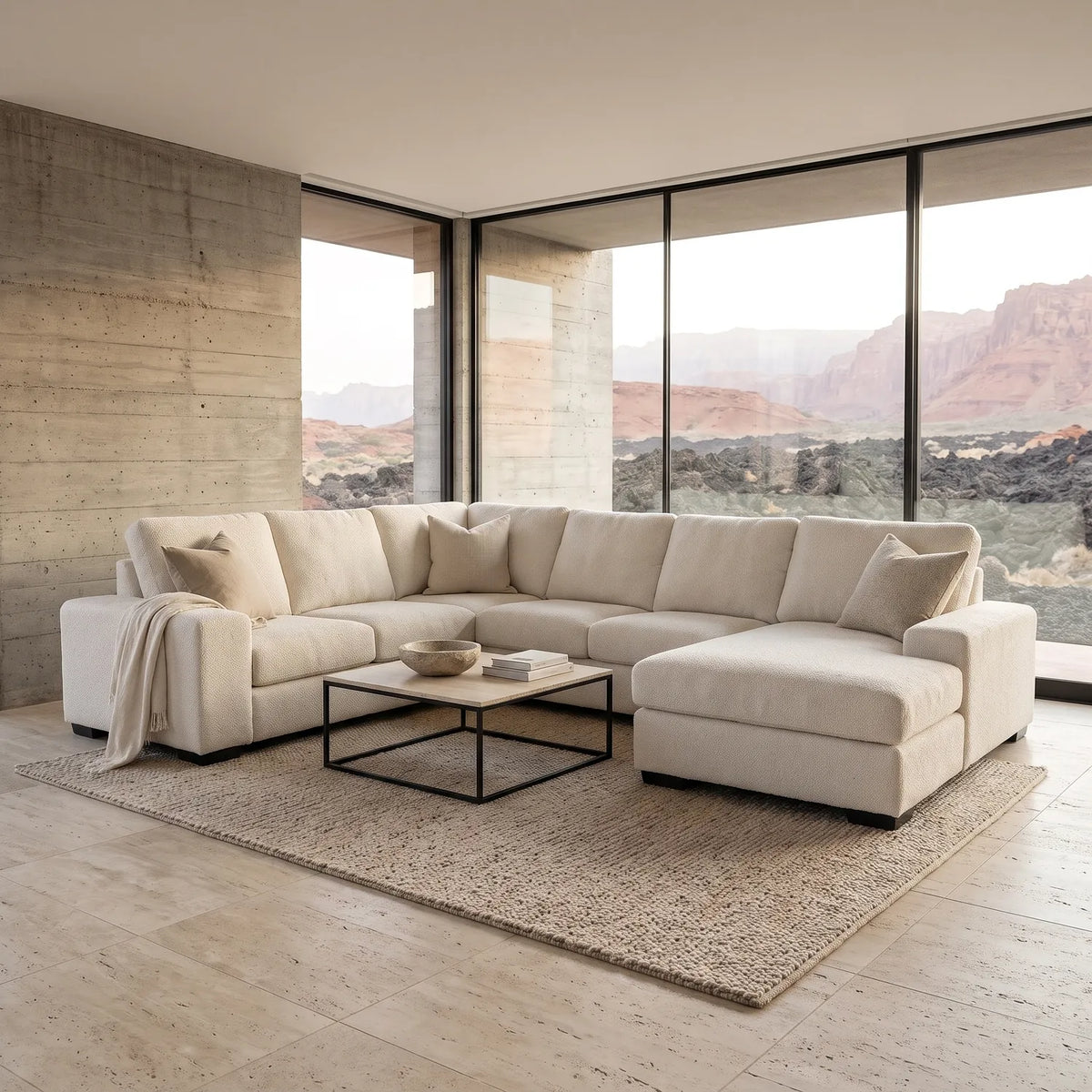Four-Piece Chaise Sectional - Cuddle Bone - hero #Orientation_Right-Hand Facing