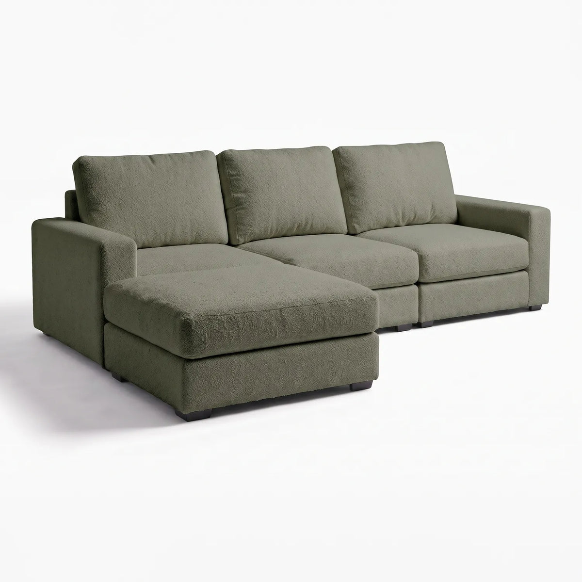 Four-Piece Chaise Sectional - Cuddle Moss Modular - studio photo on white (LHF arrangement)