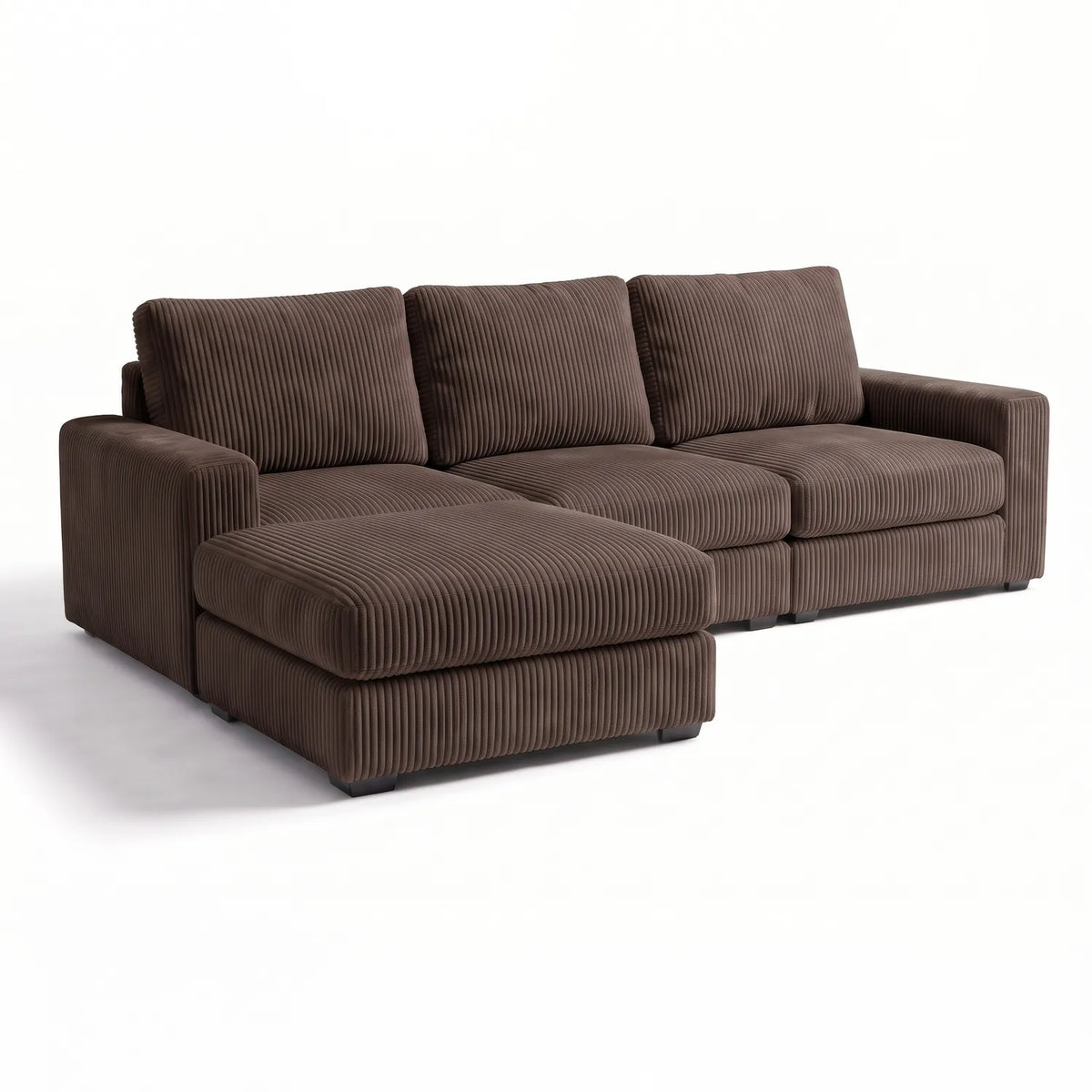 Four-Piece Chaise Sectional - Mini Minky Chocolate Modular - studio photo on white (LHF arrangement)
