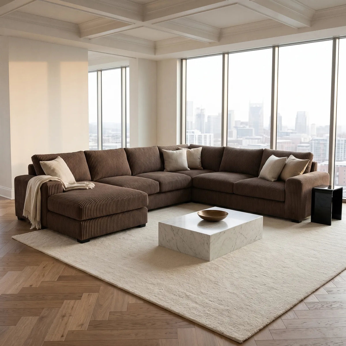 Four-Piece Chaise Sectional - Mini Minky Chocolate Oversized - hero #Orientation_Left-Hand Facing