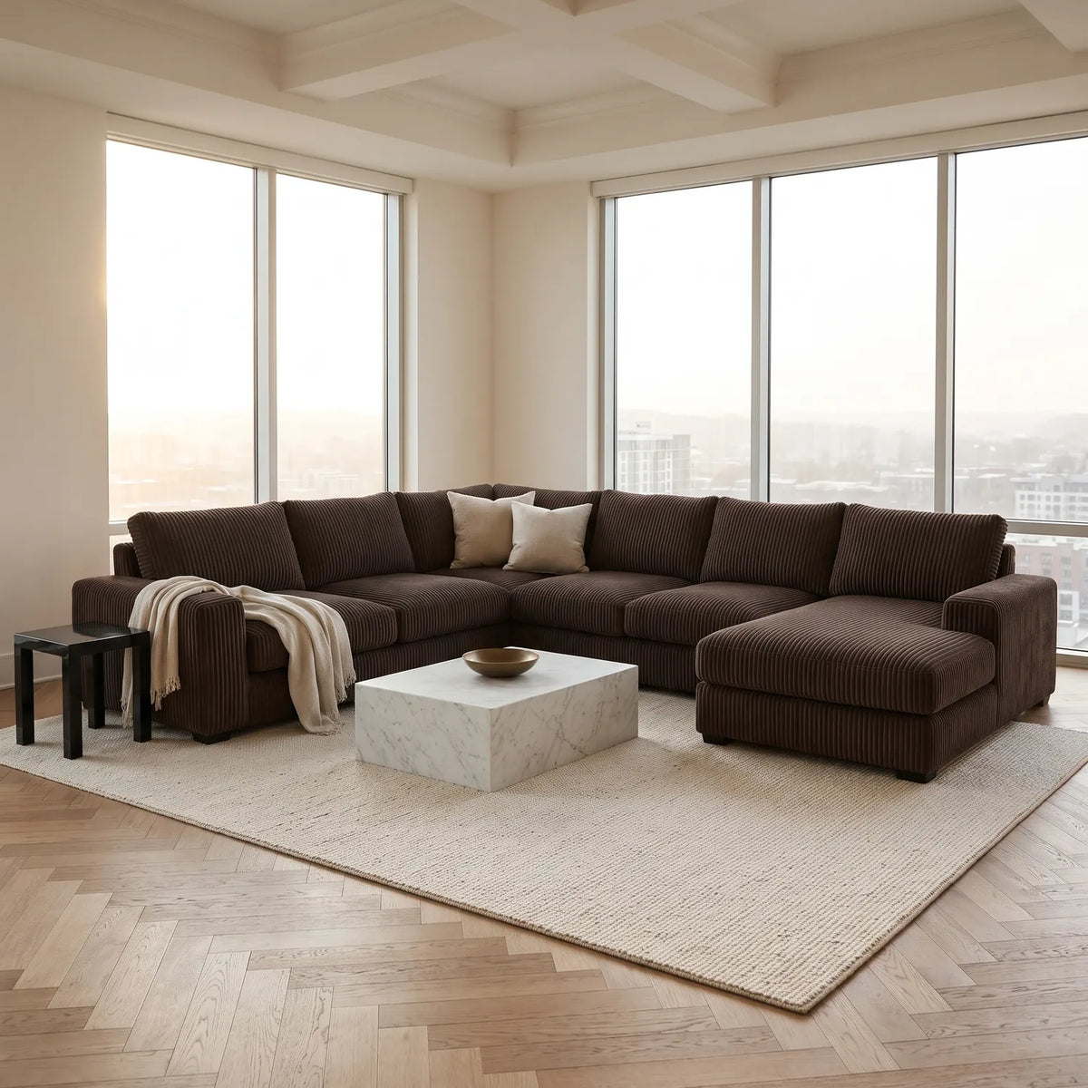 Four-Piece Chaise Sectional - Mini Minky Chocolate Oversized - hero #Orientation_Right-Hand Facing
