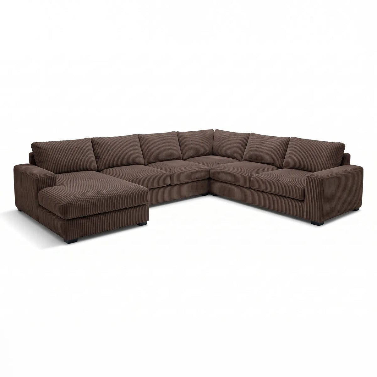 Four-Piece Chaise Sectional - Mini Minky Chocolate Oversized - studio photo on white #Orientation_Left-Hand Facing