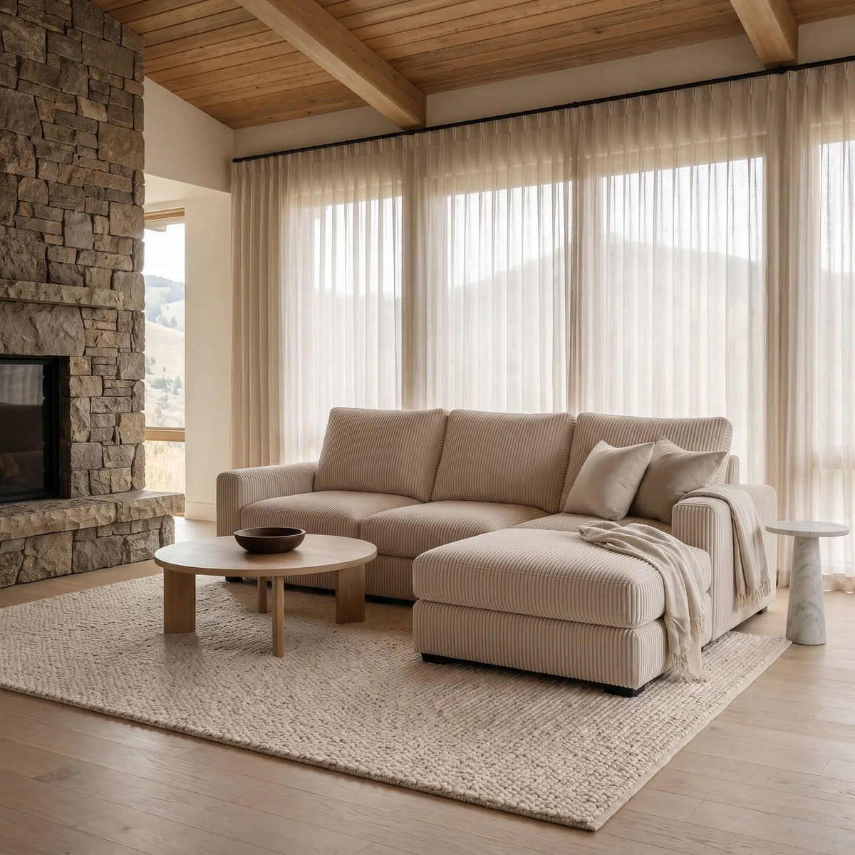 Four-Piece Chaise Sectional - Mini Minky Cream Modular - hero (RHF arrangement)