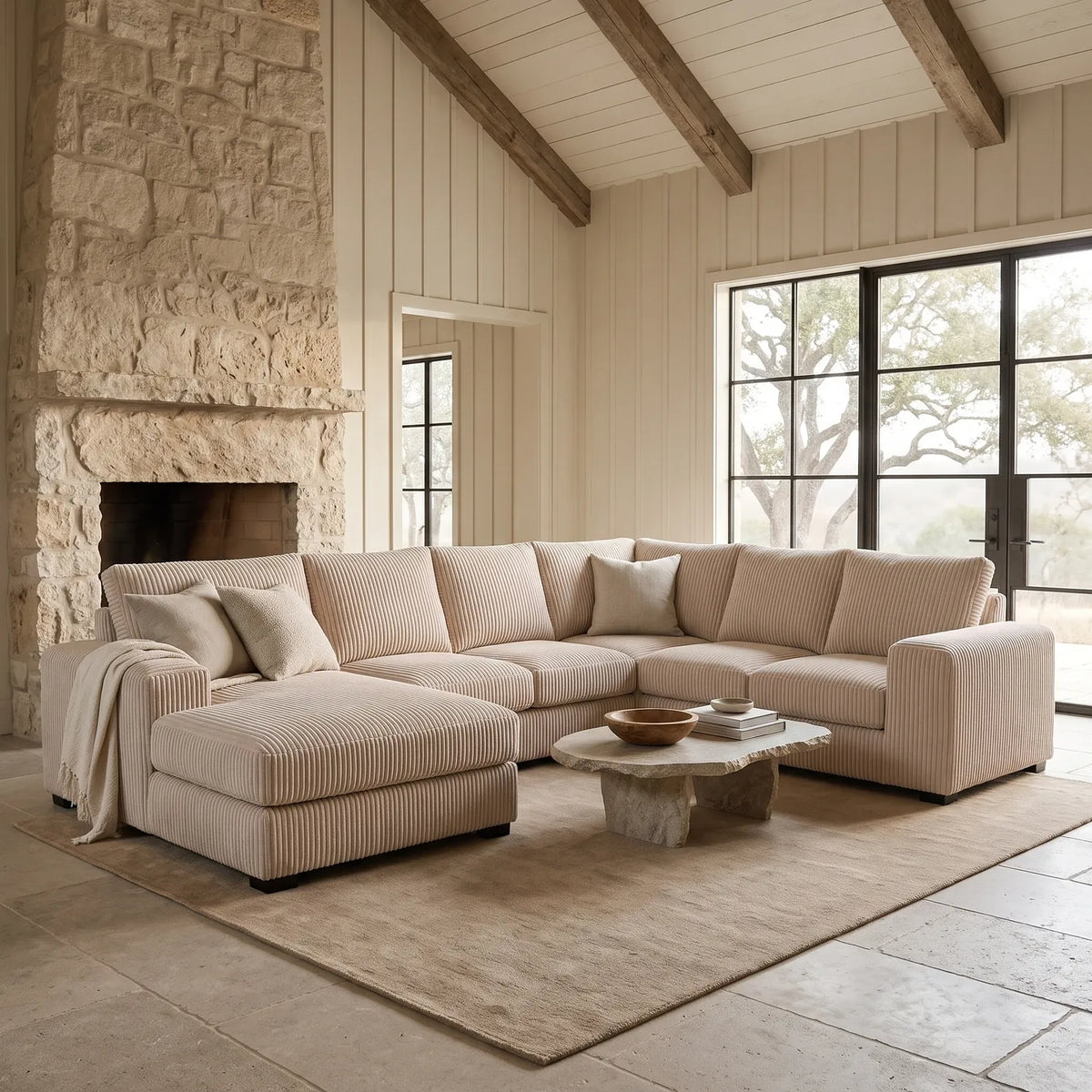 Four-Piece Chaise Sectional - Mini Minky Cream