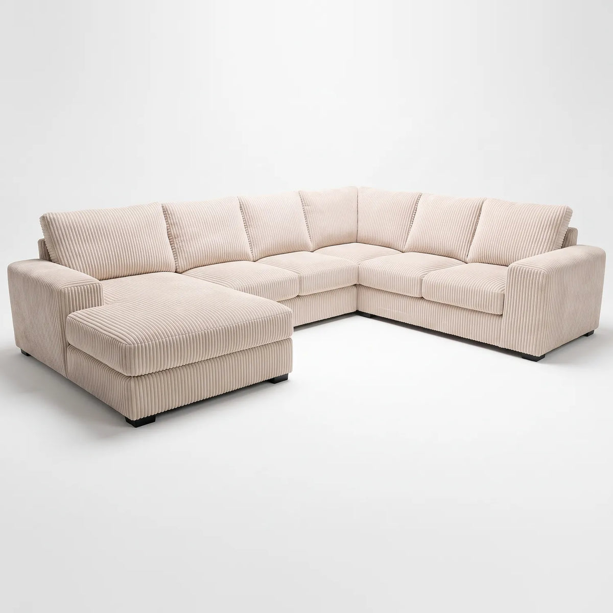 Four-Piece Chaise Sectional - Mini Minky Cream - studio photo on white #Orientation_Left-Hand Facing