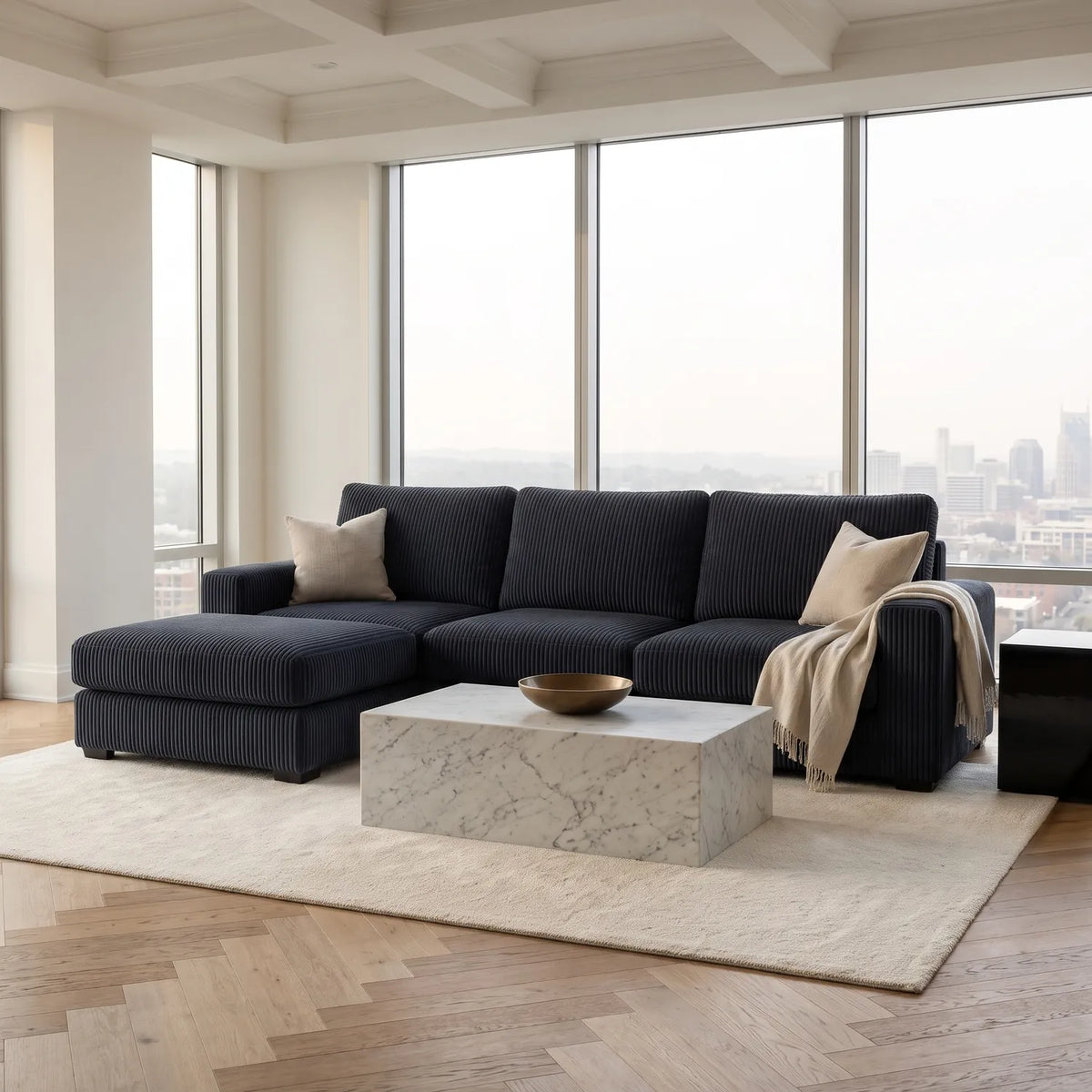Four-Piece Chaise Sectional - Mini Minky Midnight Modular
