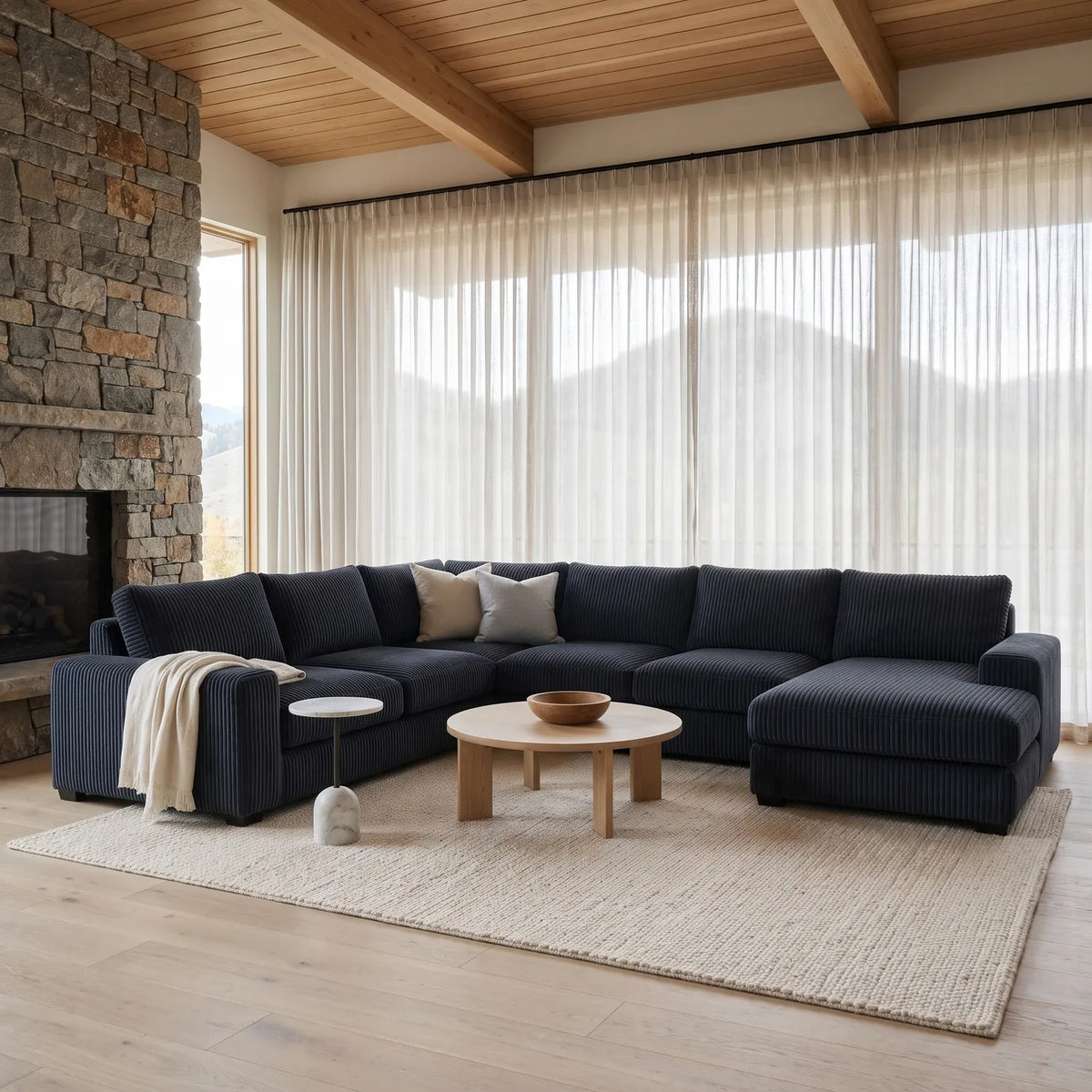 Four-Piece Chaise Sectional - Mini Minky Midnight Oversized - hero #Orientation_Right-Hand Facing