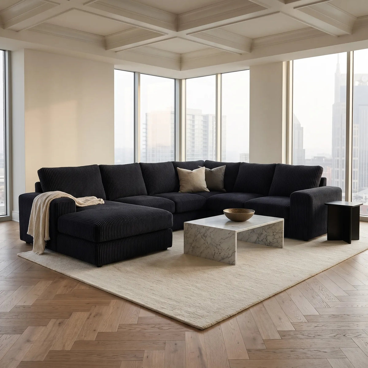 Four-Piece Chaise Sectional - Mini Minky Midnight - hero #Orientation_Left-Hand Facing
