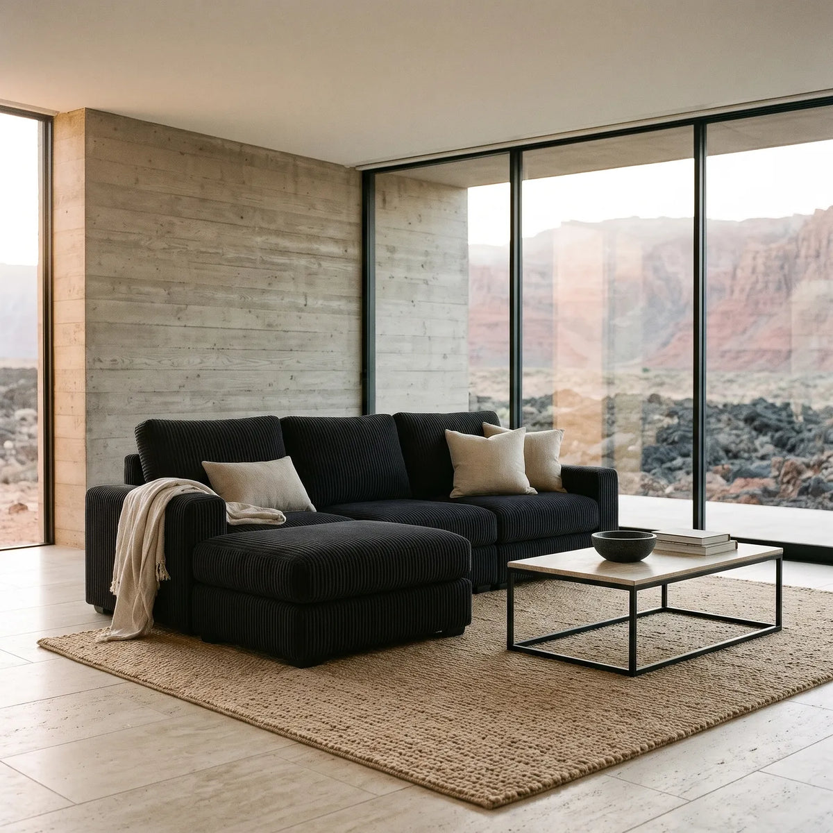 Four-Piece Chaise Sectional - Mini Minky Onyx Modular - hero (LHF arrangement)