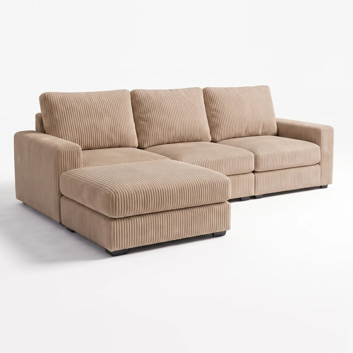Four-Piece Chaise Sectional - Mini Minky Toast Modular - studio photo on white (LHF arrangement)