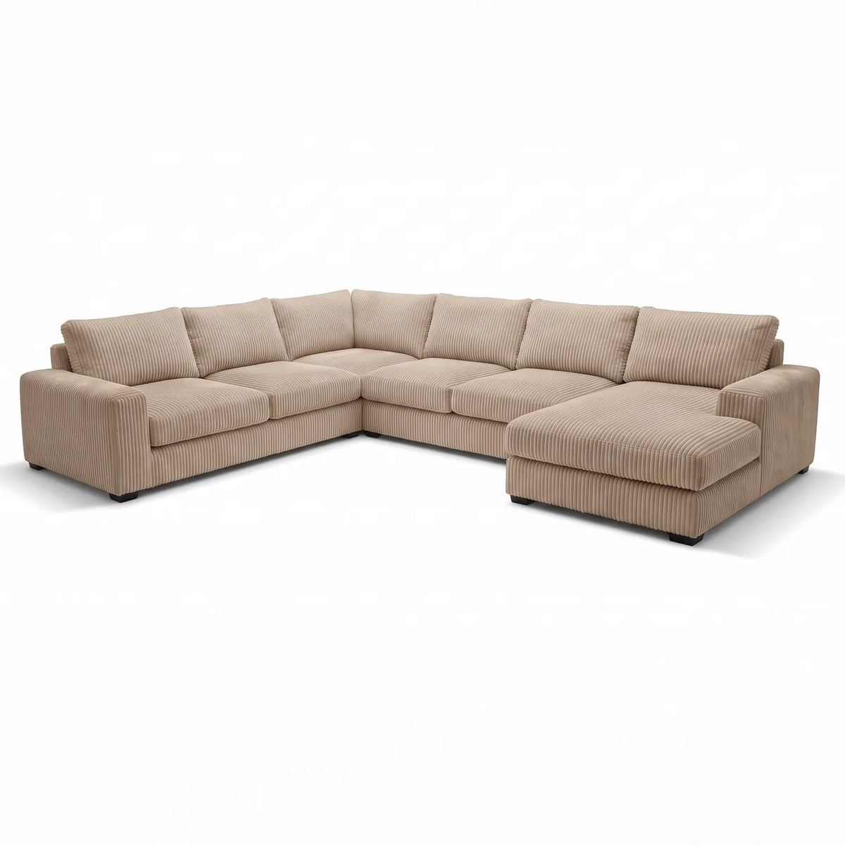 Four-Piece Chaise Sectional - Mini Minky Toast Oversized - studio photo on white #Orientation_Right-Hand Facing #vera_main