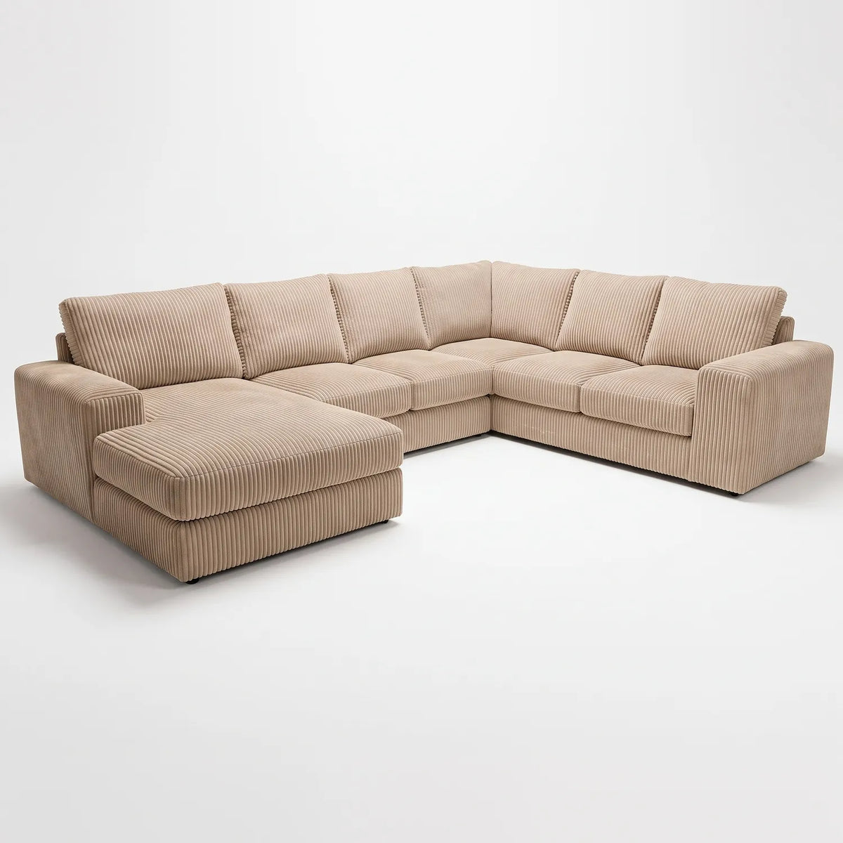 Four-Piece Chaise Sectional - Mini Minky Toast - studio photo on white #Orientation_Left-Hand Facing
