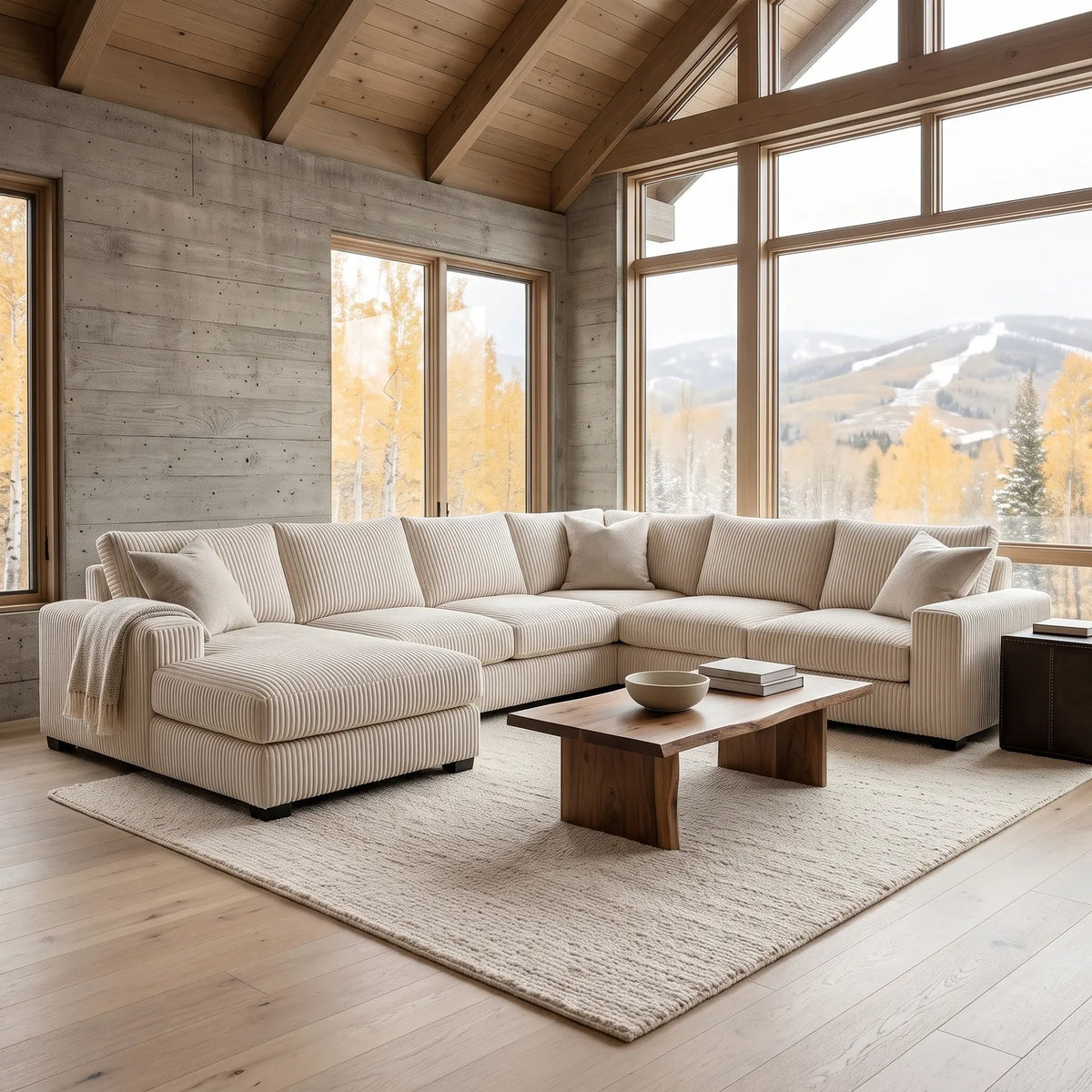 Four-Piece Chaise Sectional - Mini Minky White Oversized - hero #Orientation_Left-Hand Facing
