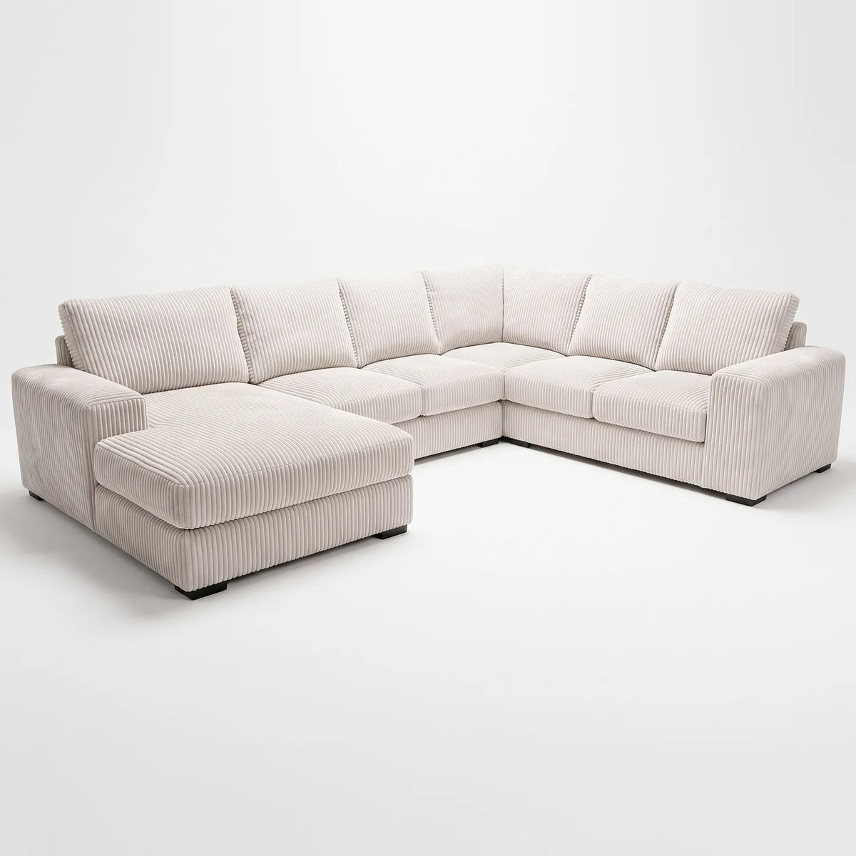 Four-Piece Chaise Sectional - Mini Minky White - studio photo on white #Orientation_Left-Hand Facing