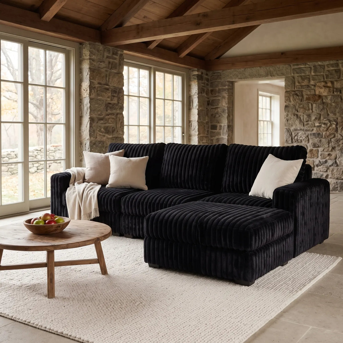 Four-Piece Chaise Sectional - Minky Black Modular - hero (RHF arrangement)
