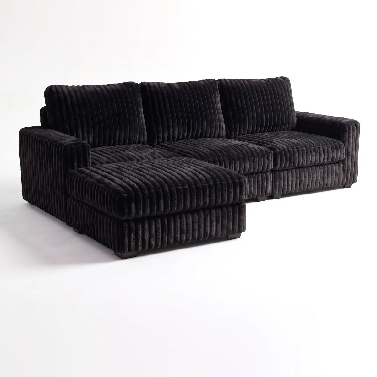 Four-Piece Chaise Sectional - Minky Black Modular - studio photo on white (LHF arrangement)