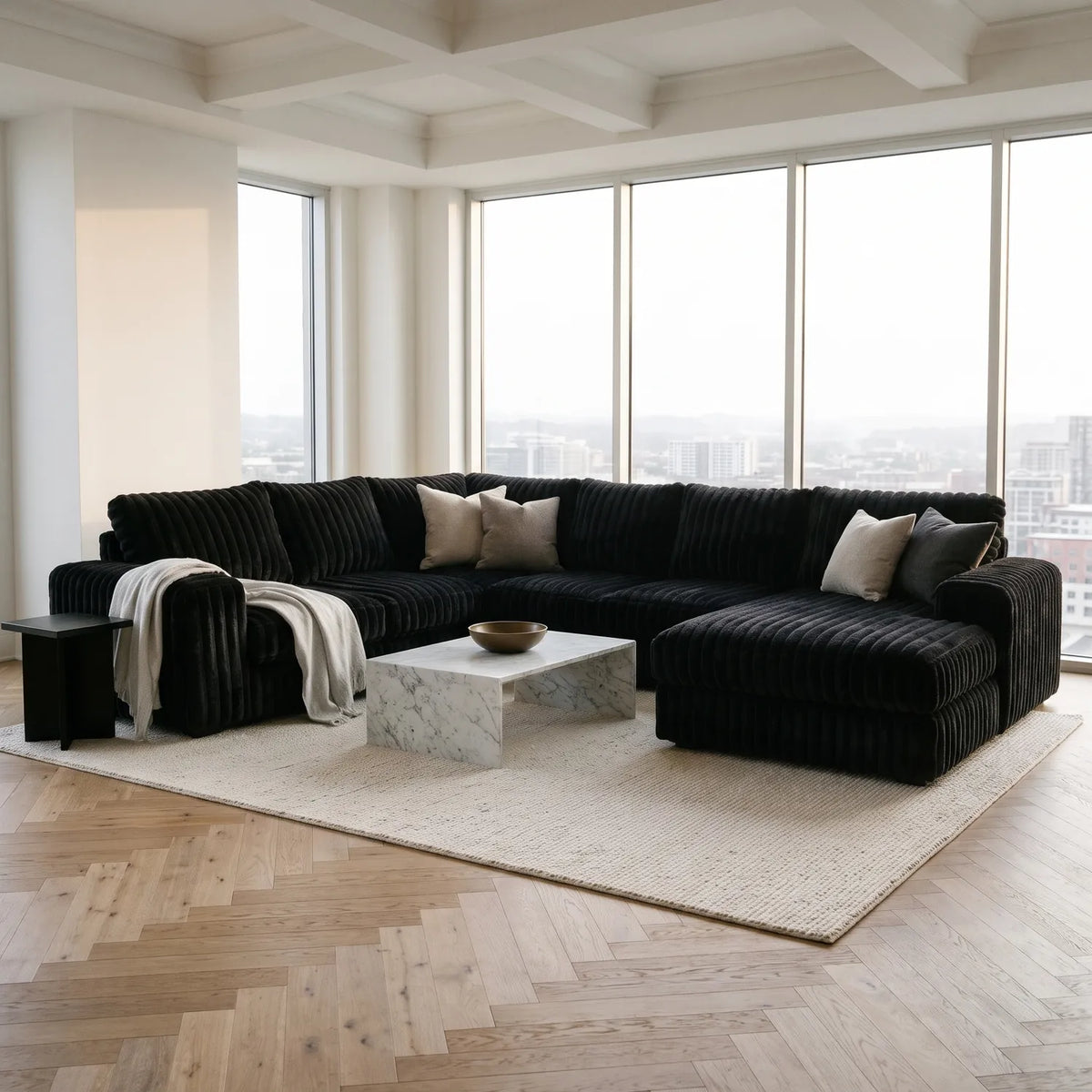 Four-Piece Chaise Sectional - Minky Black - hero #Orientation_Right-Hand Facing
