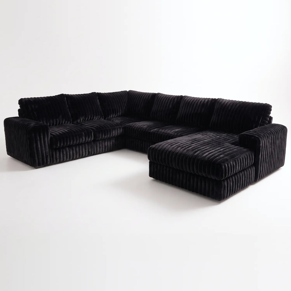 Four-Piece Chaise Sectional - Minky Black - studio photo on white #Orientation_Right-Hand Facing #vera_main