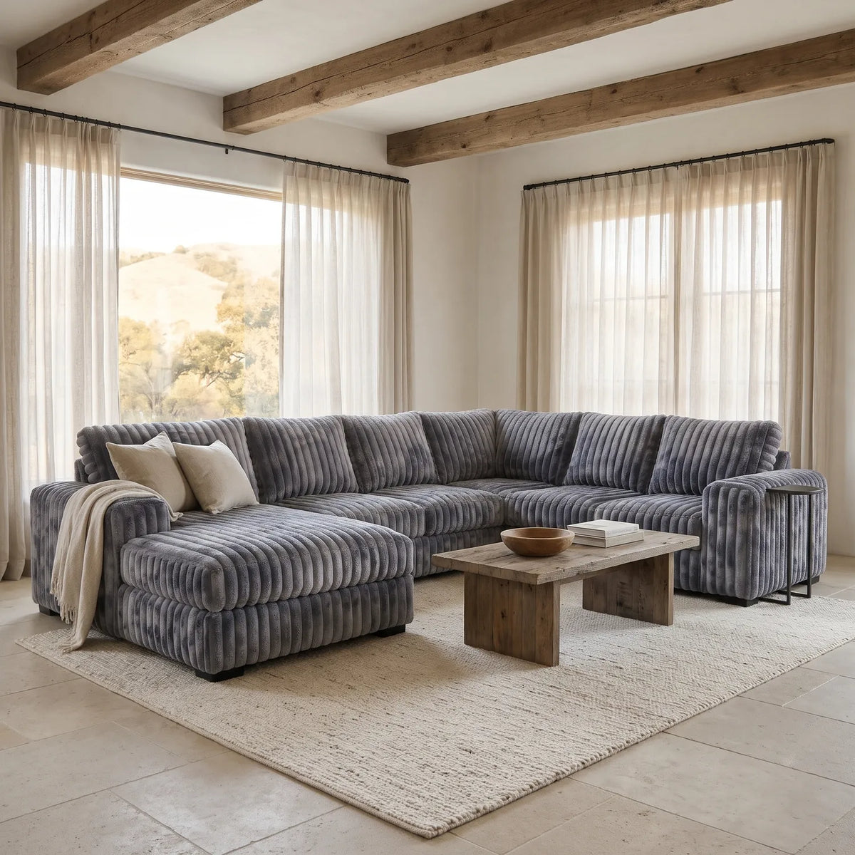 Four-Piece Chaise Sectional - Minky Charcoal - hero #Orientation_Left-Hand Facing