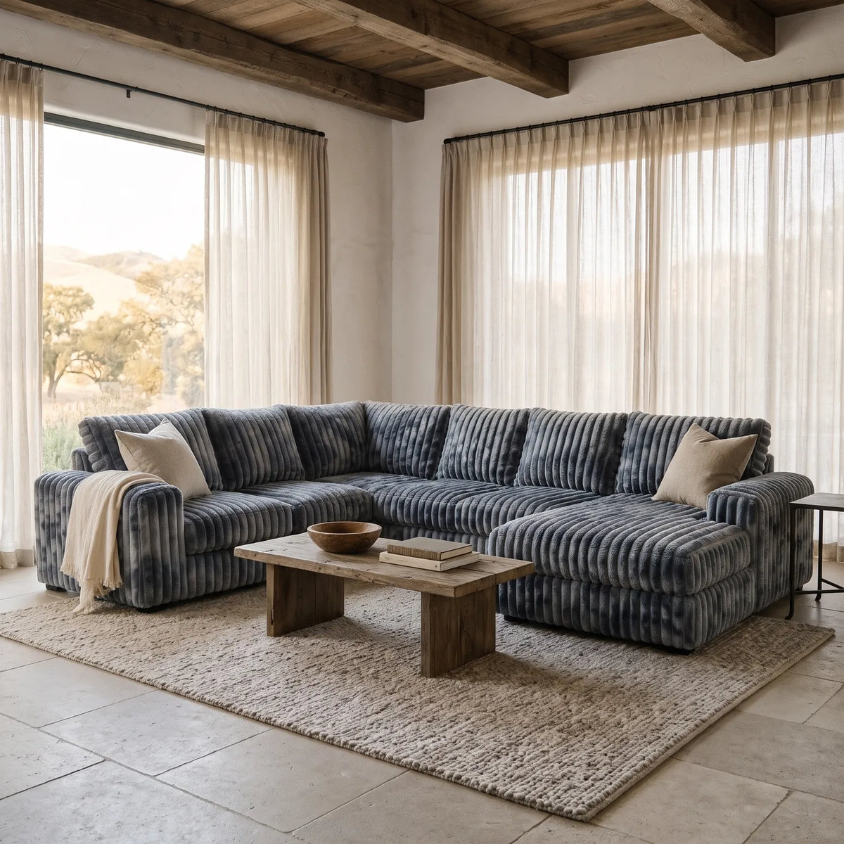 Four-Piece Chaise Sectional - Minky Charcoal - hero #Orientation_Right-Hand Facing