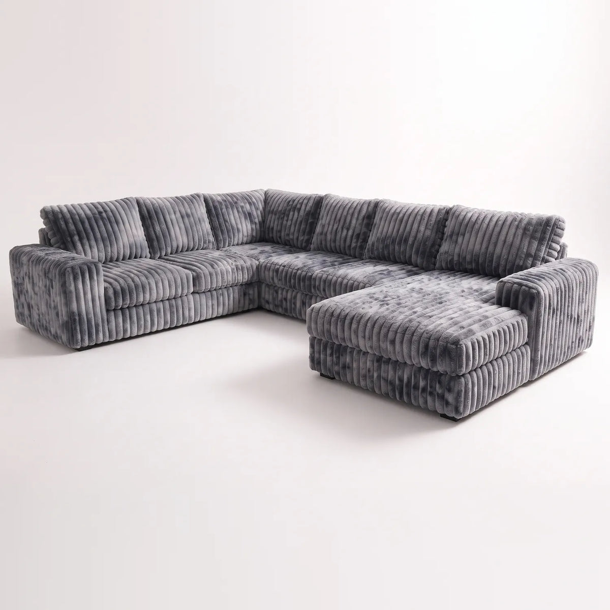 Four-Piece Chaise Sectional - Minky Charcoal - studio photo on white #Orientation_Right-Hand Facing #vera_main