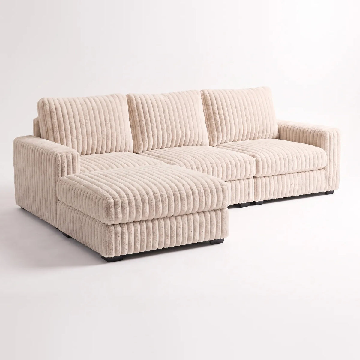 Four-Piece Chaise Sectional - Minky Cream Modular - studio photo on white (LHF arrangement)