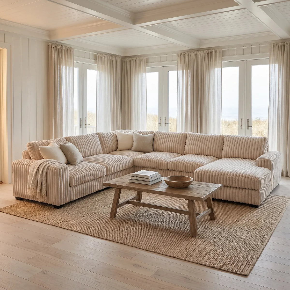 Four-Piece Chaise Sectional - Minky Cream Oversized - hero #Orientation_Right-Hand Facing