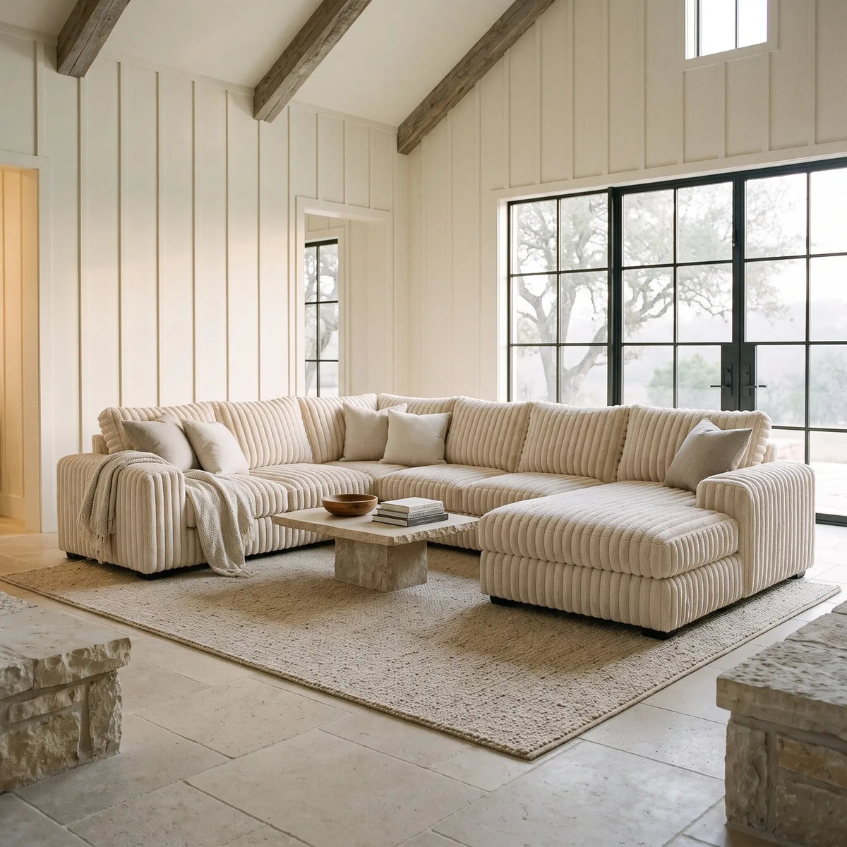 Four-Piece Chaise Sectional - Minky Cream - hero #Orientation_Right-Hand Facing