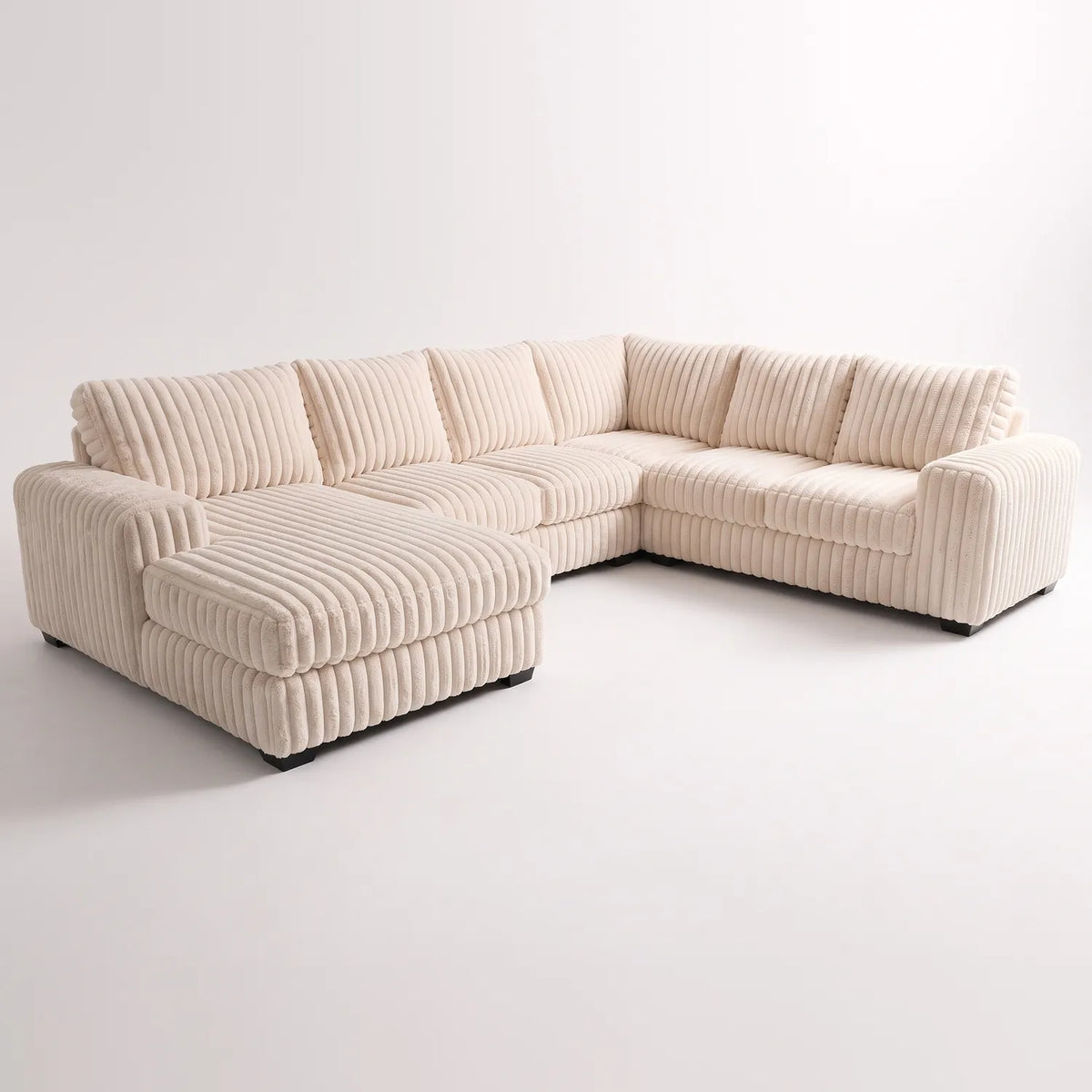 Four-Piece Chaise Sectional - Minky Cream - studio photo on white #Orientation_Left-Hand Facing